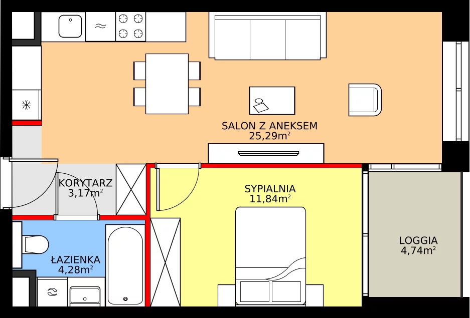 Zalety apartamentu 44.58 m², 36