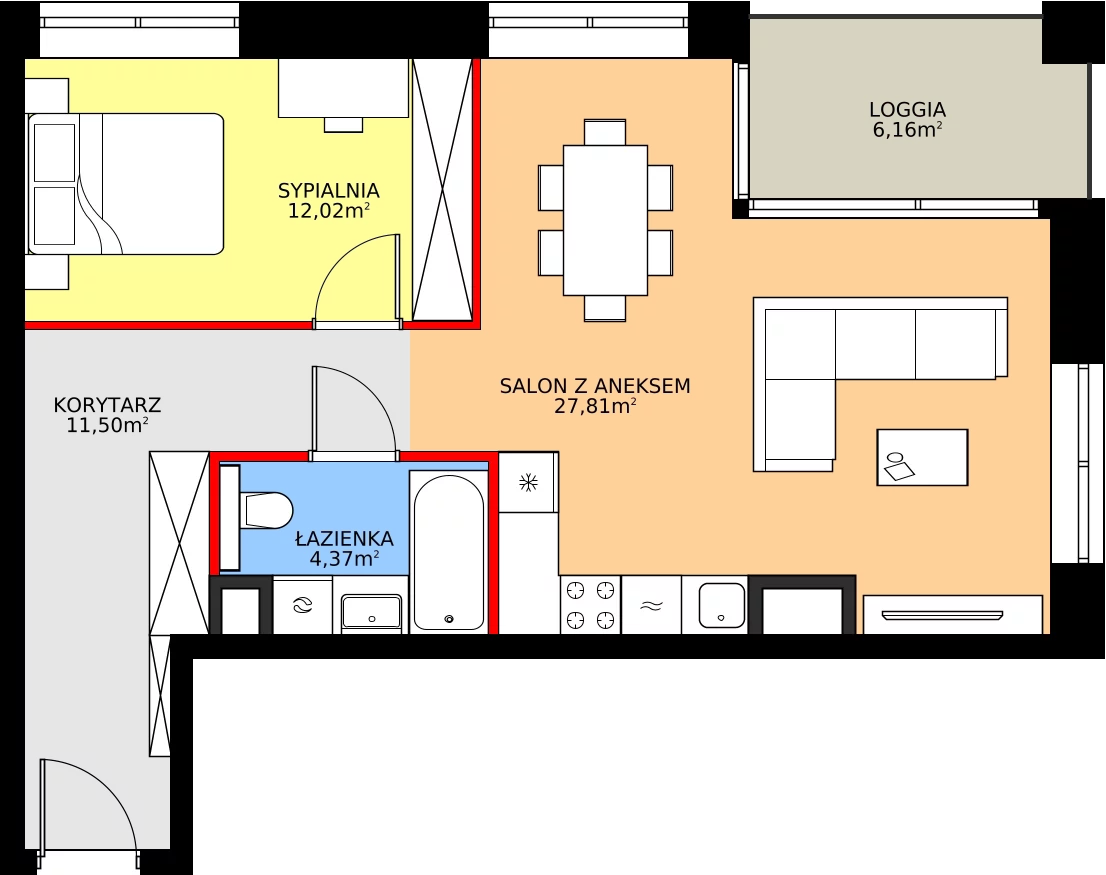Zalety apartamentu 55.7 m², 35