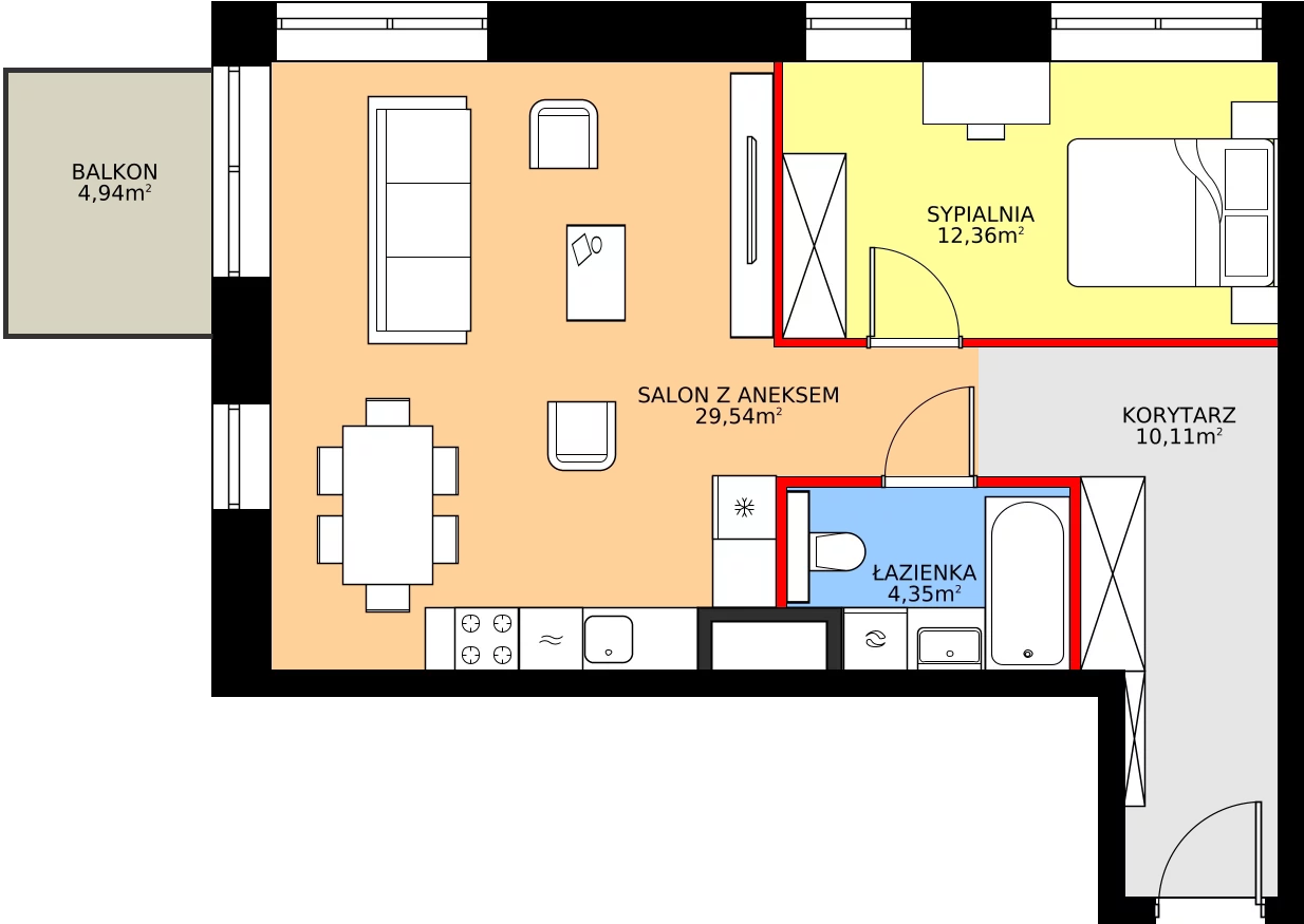 Zalety apartamentu 56.36 m², 15