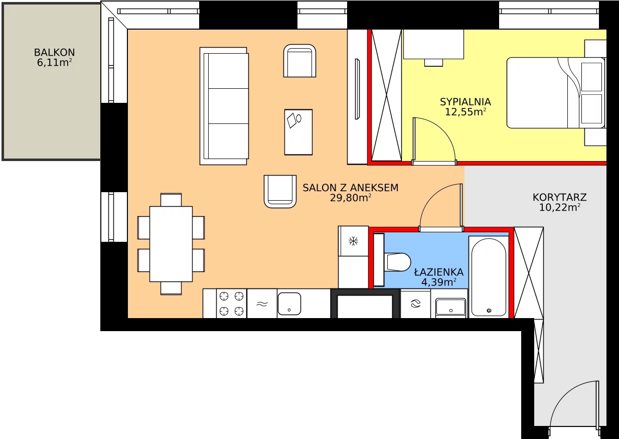 Zalety apartamentu 56.96 m², 33