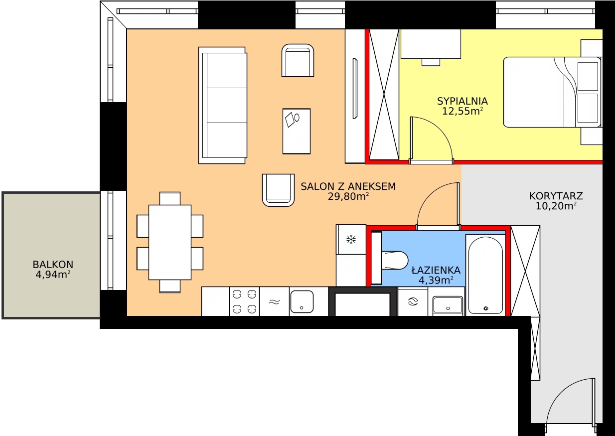 Zalety apartamentu 56.94 m², 24