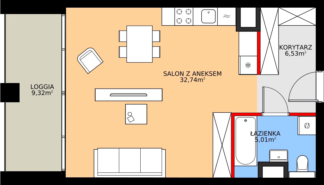 Zalety apartamentu 44.28 m², 34