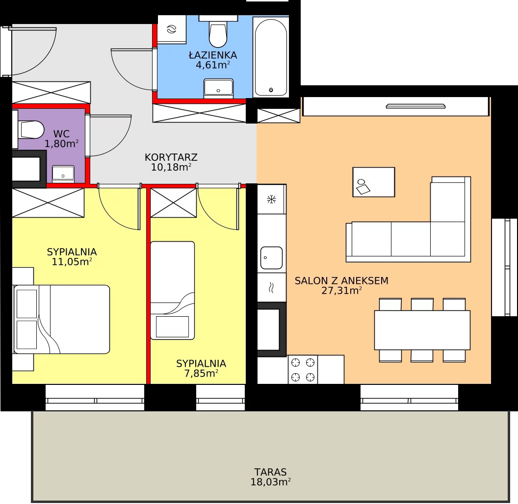 Zalety apartamentu 62.8 m², 40