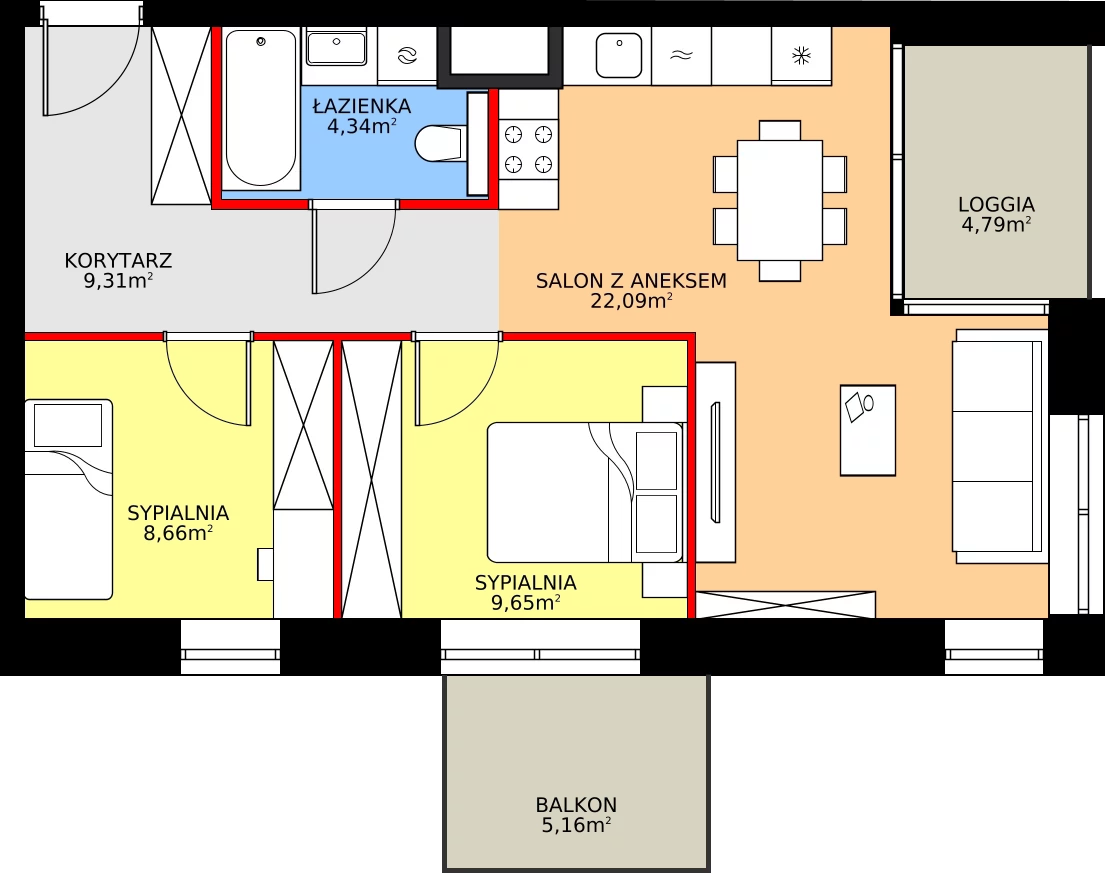 Zalety apartamentu 54.05 m², 11