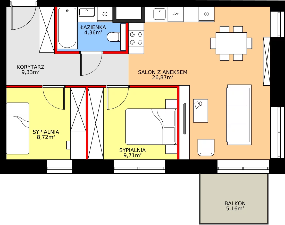 Zalety apartamentu 58.99 m², 38