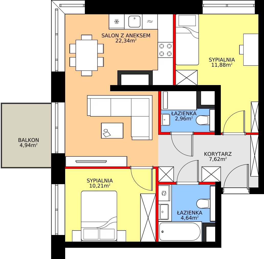 Zalety apartamentu 59.65 m², 48