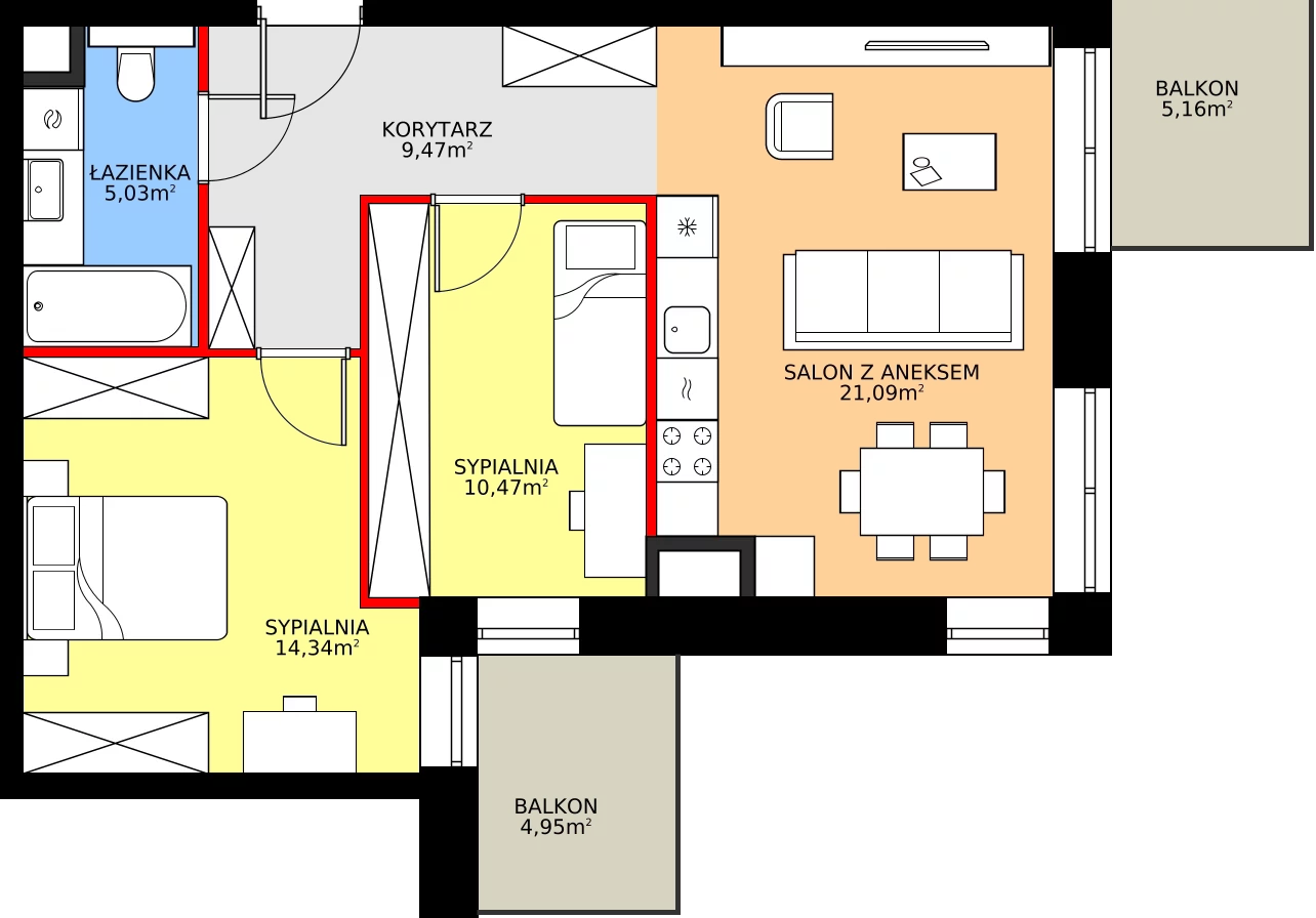 Zalety apartamentu 60.4 m², 21