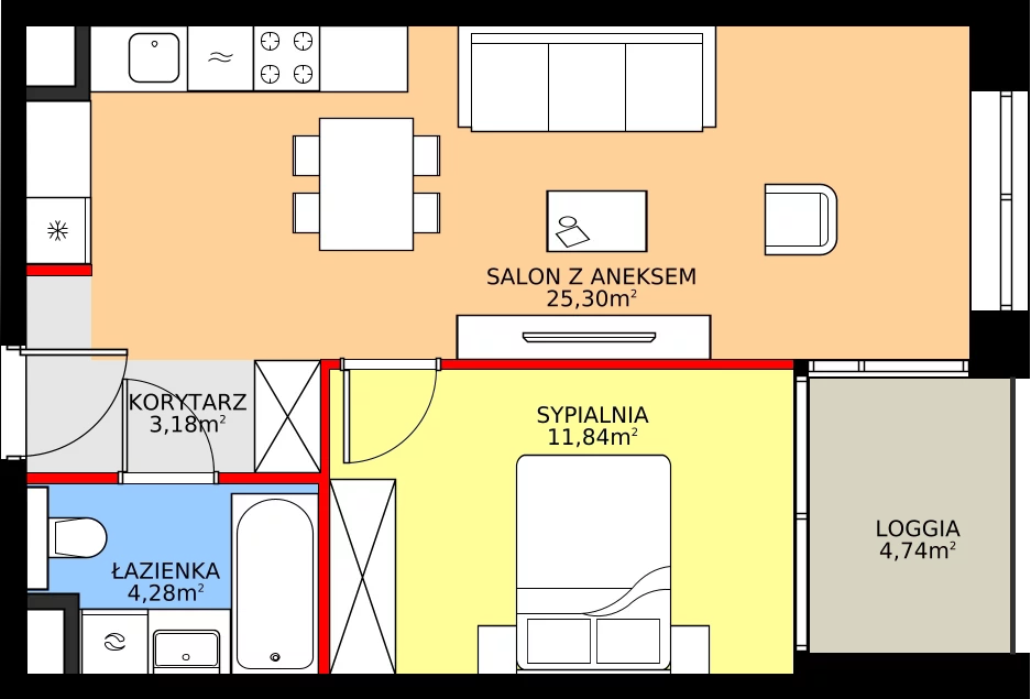 Zalety apartamentu 44.6 m², 27