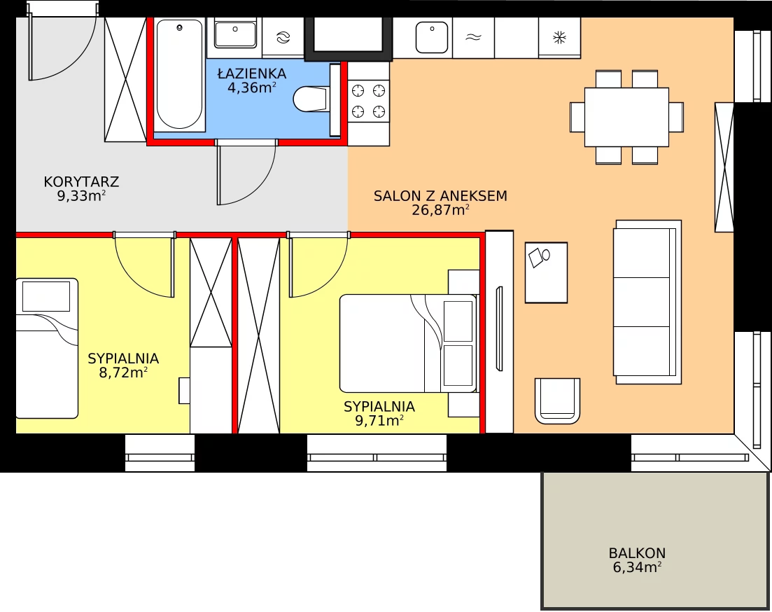 Zalety apartamentu 58.99 m², 45