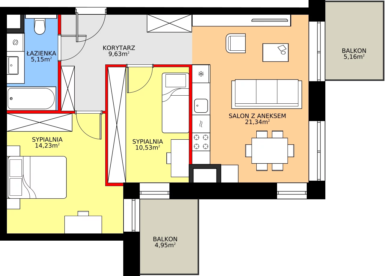 Zalety apartamentu 60.88 m², 46