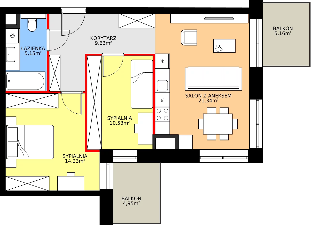 Zalety apartamentu 60.88 m², 30