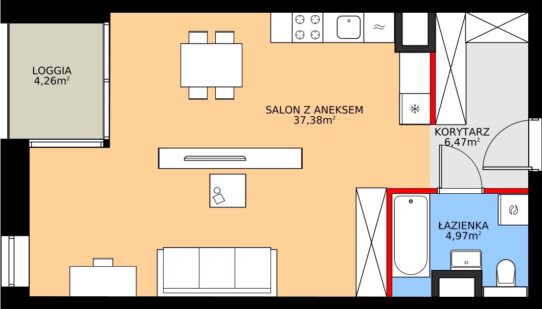 Zalety apartamentu 48.82 m², 7