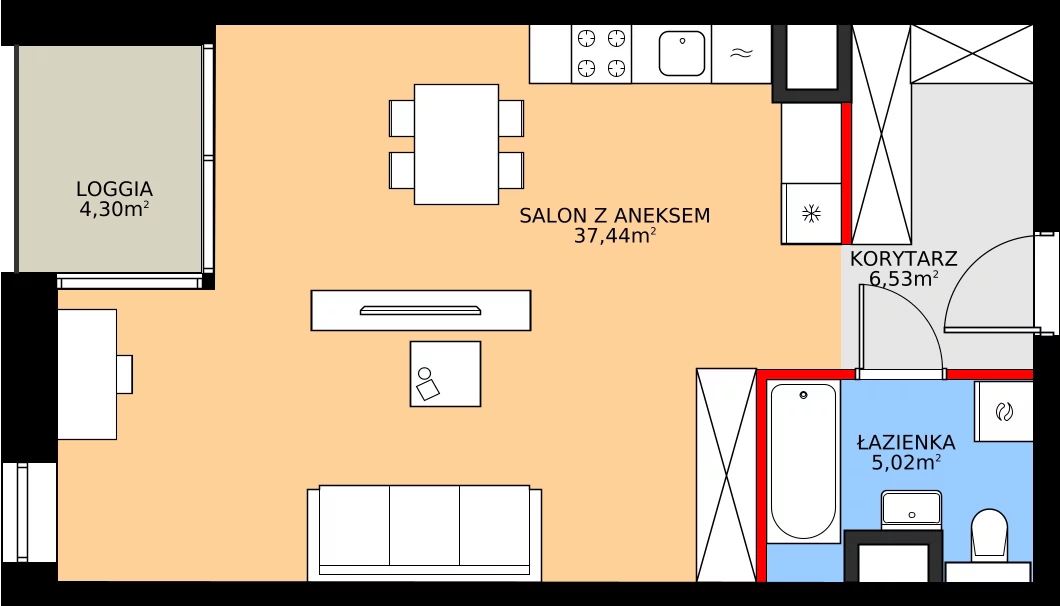 Zalety apartamentu 48.99 m², 25