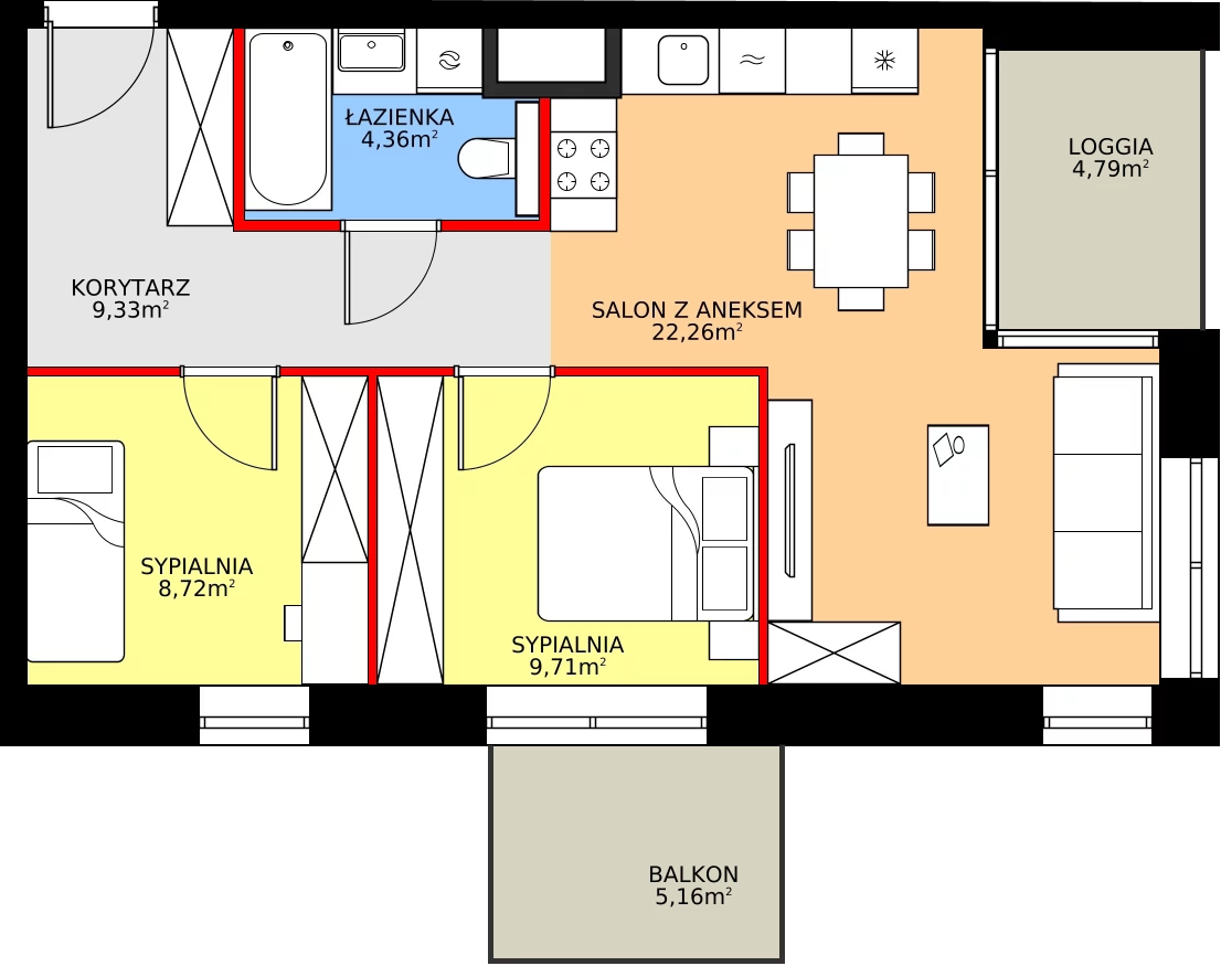 Zalety apartamentu 54.38 m², 29