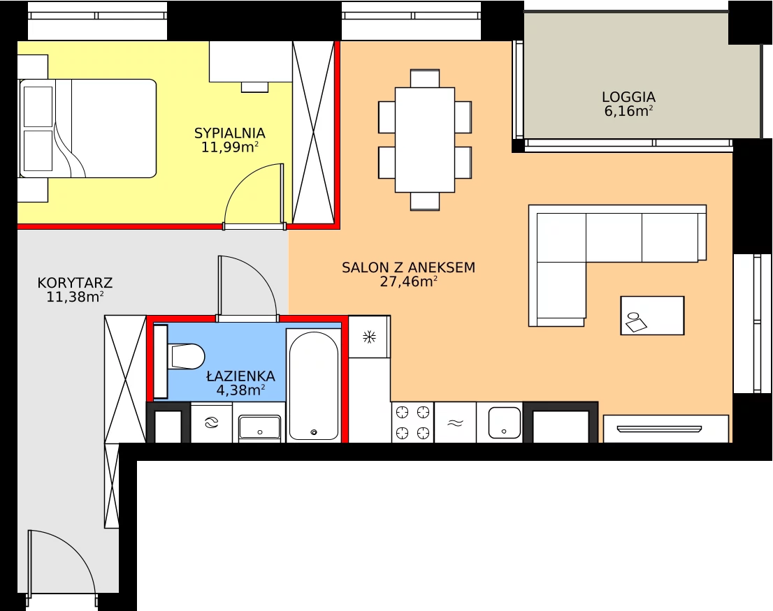 Zalety apartamentu 55.21 m², 17