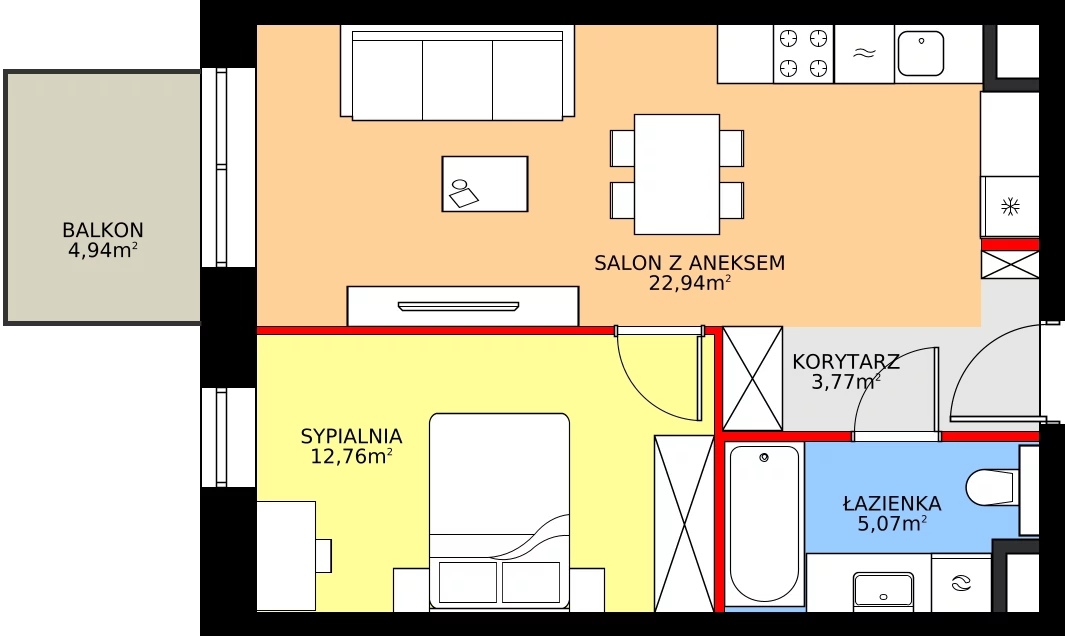 Zalety apartamentu 44.54 m², 14