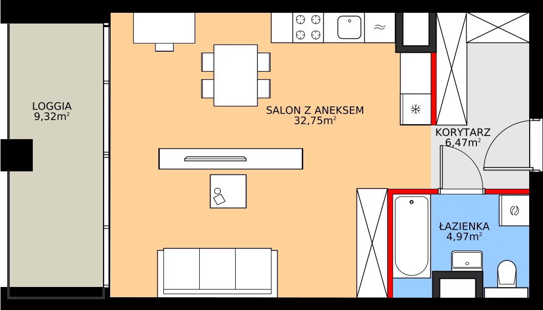 Zalety apartamentu 44.19 m², 16