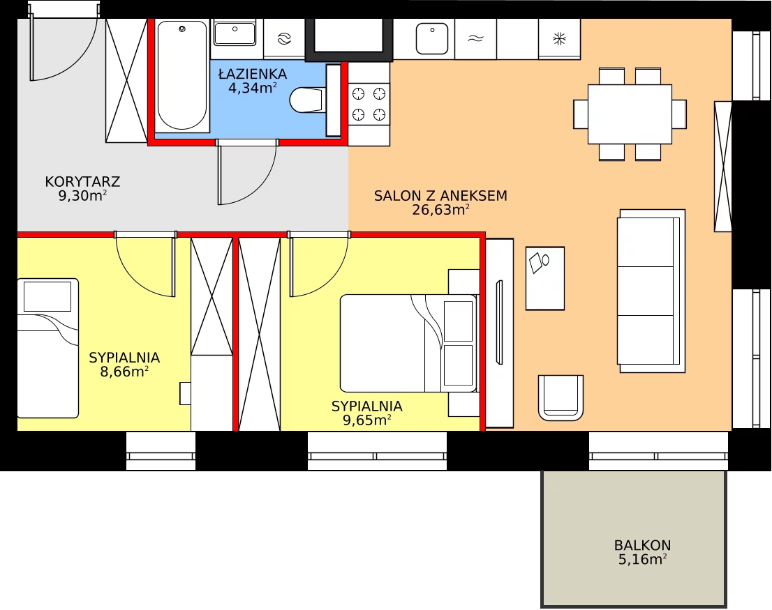 Zalety apartamentu 58.58 m², 20