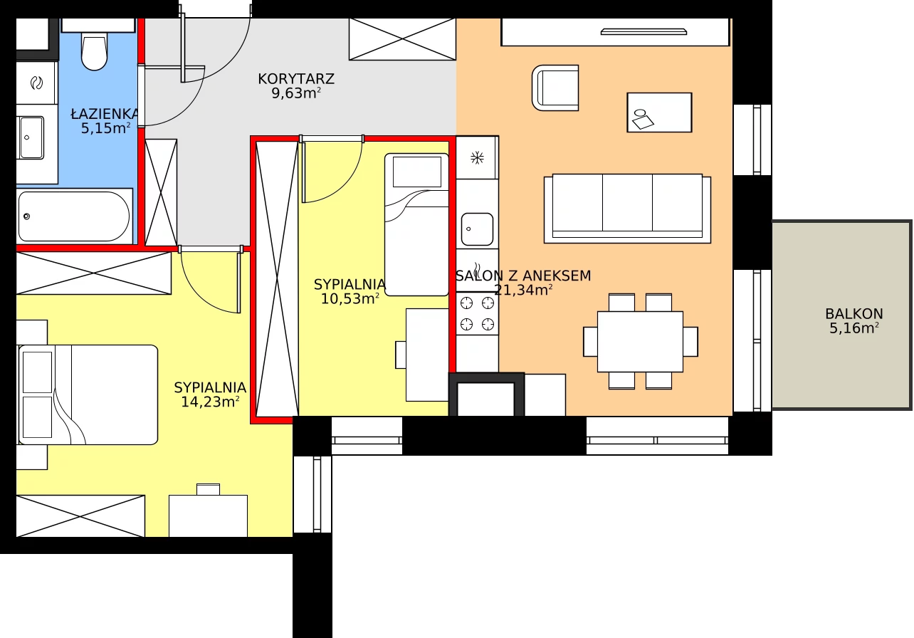 Zalety apartamentu 60.88 m², 39
