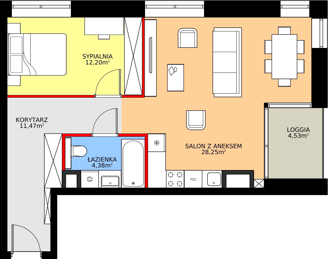Zalety apartamentu 56.3 m², 26