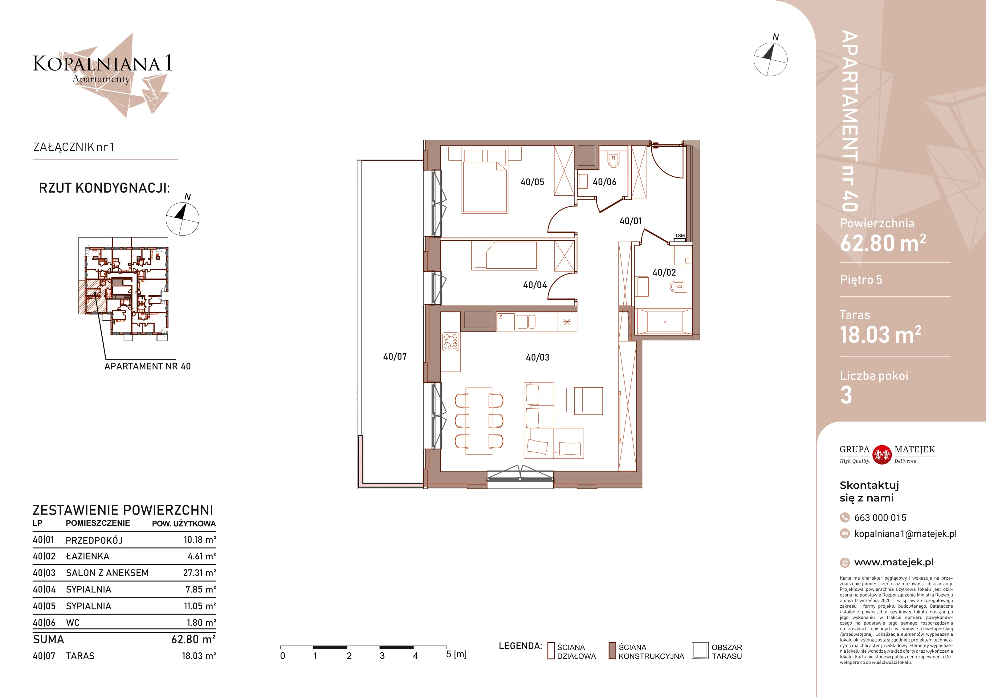 3 pokoje, apartament 62,80 m², piętro 5, oferta nr 40, Kopalniana 1, Katowice, Bogucice, ul. Kopalniana 1