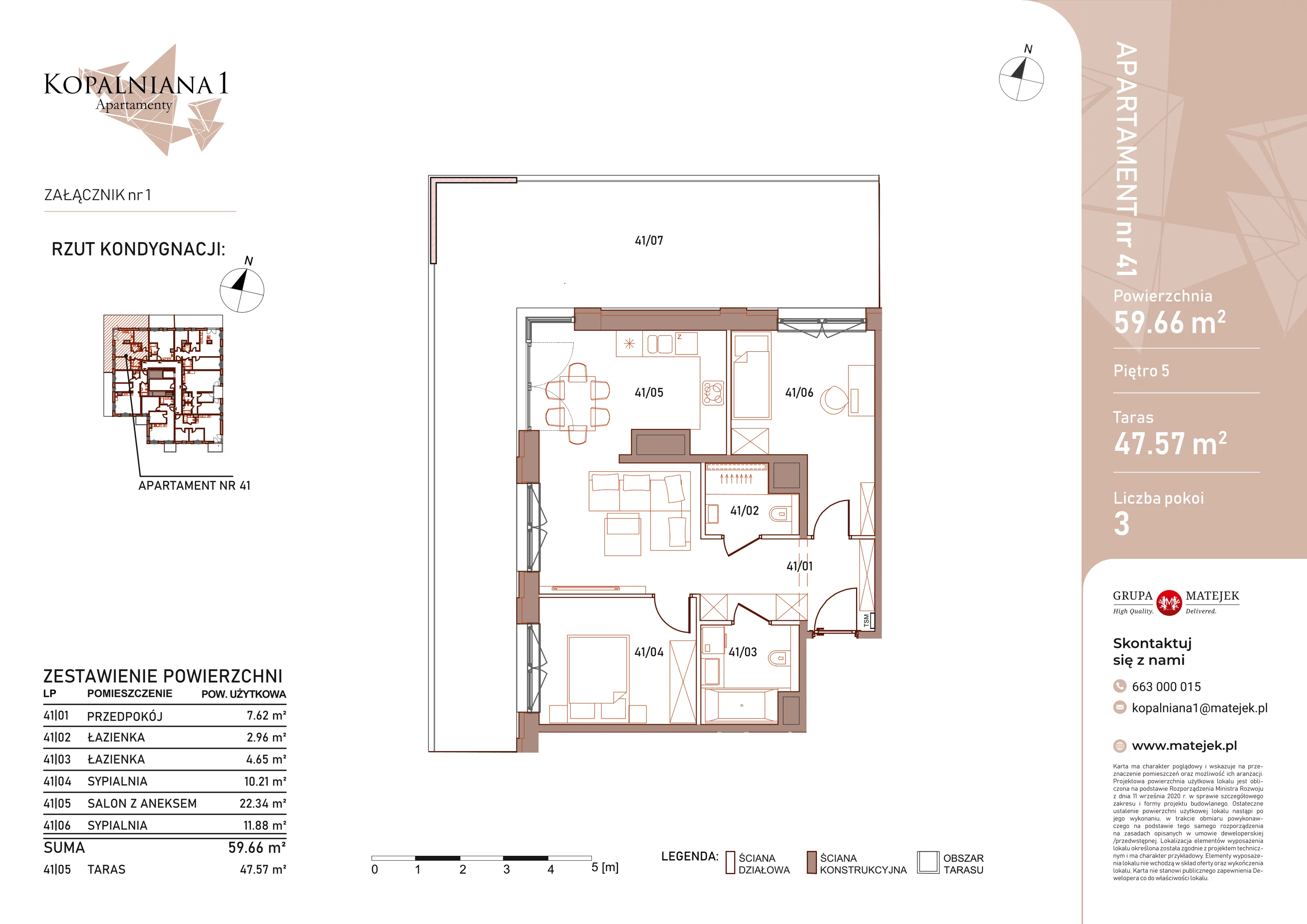 3 pokoje, apartament 59,66 m², piętro 5, oferta nr 41, Kopalniana 1, Katowice, Bogucice, ul. Kopalniana 1