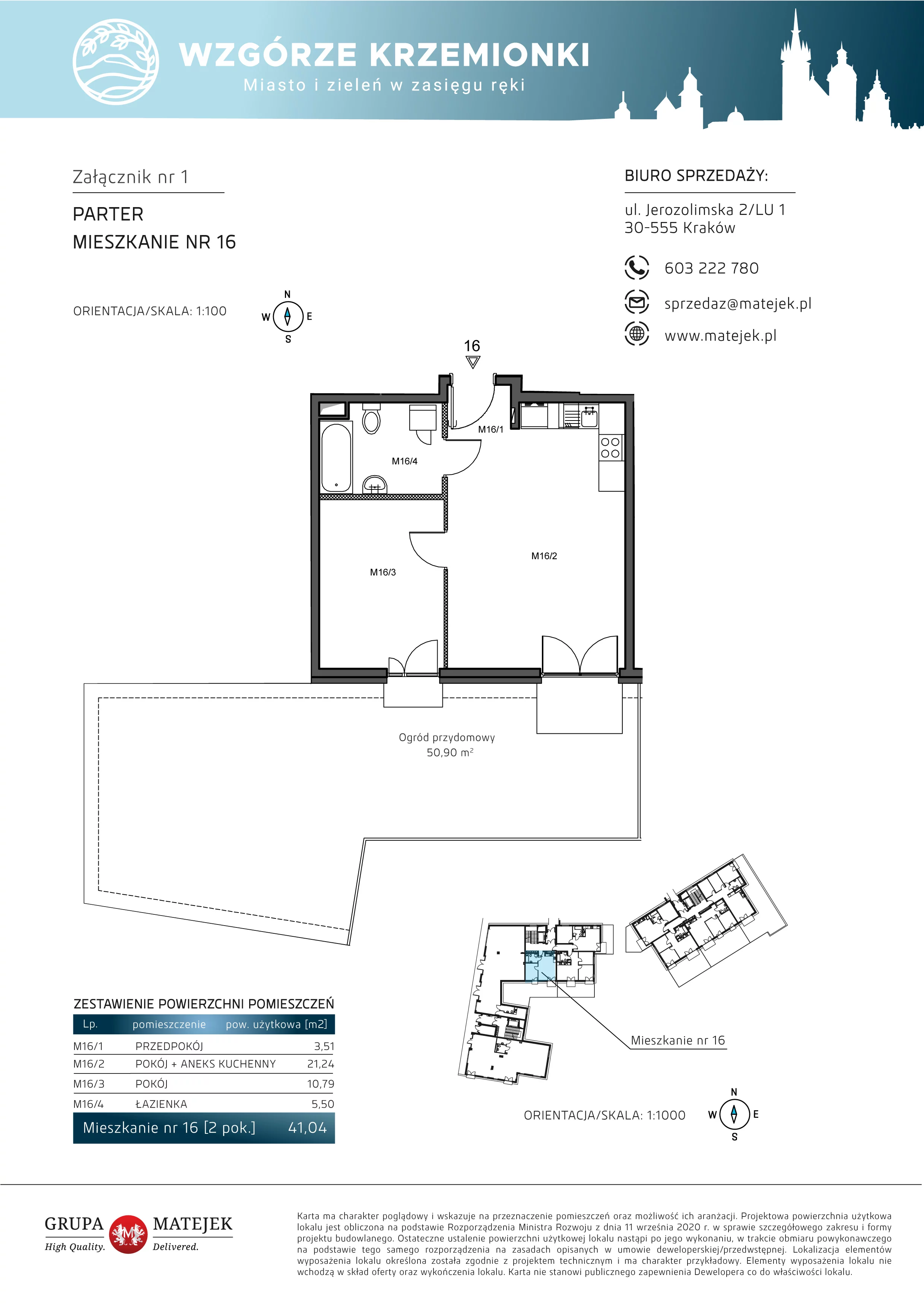 2 pokoje, mieszkanie 41,04 m², parter, oferta nr 16, Wzgórze Krzemionki, Kraków, Podgórze, ul. Jerozolimska 4