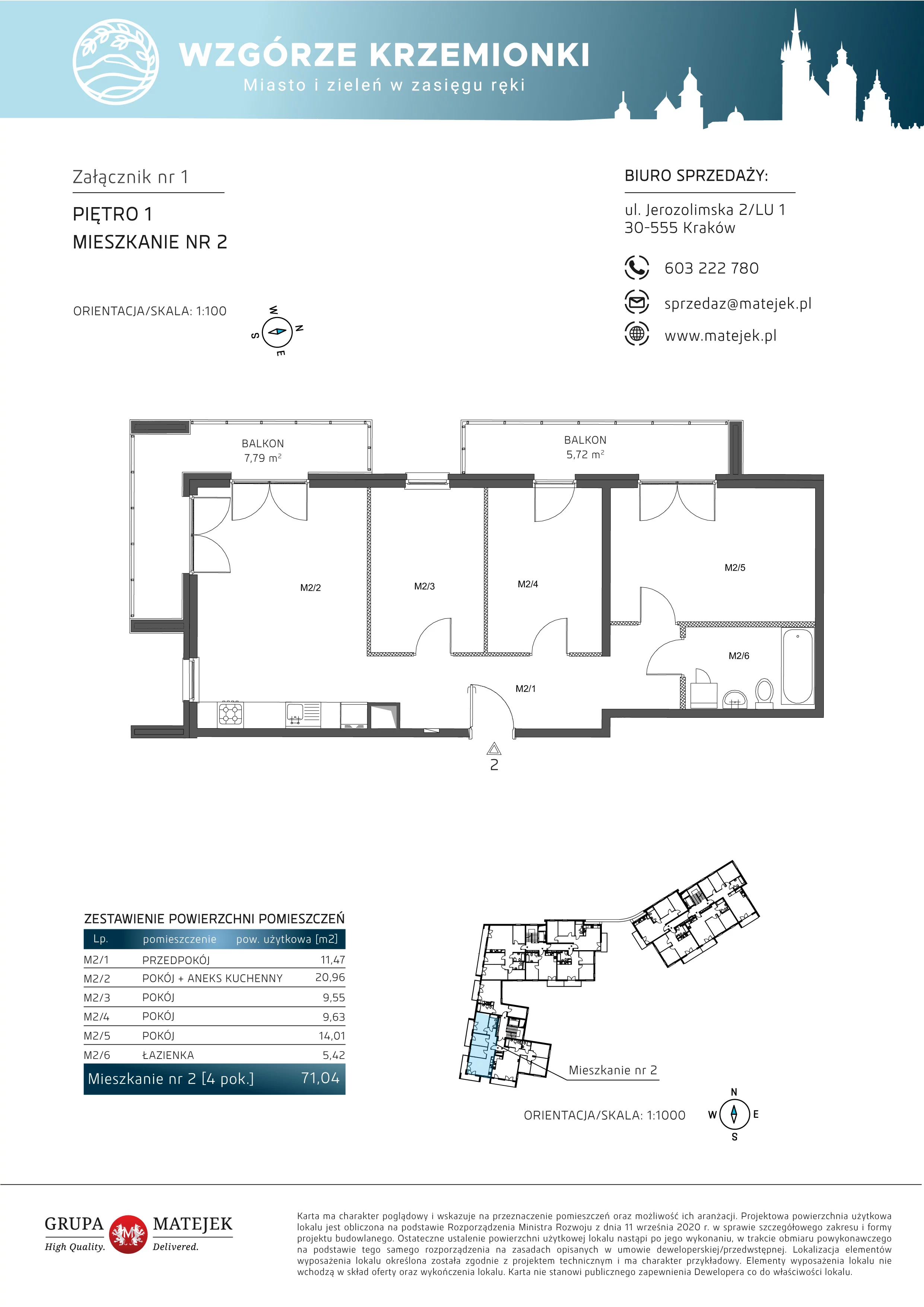 4 pokoje, mieszkanie 71,04 m², piętro 1, oferta nr 2, Wzgórze Krzemionki, Kraków, Podgórze, ul. Jerozolimska 4