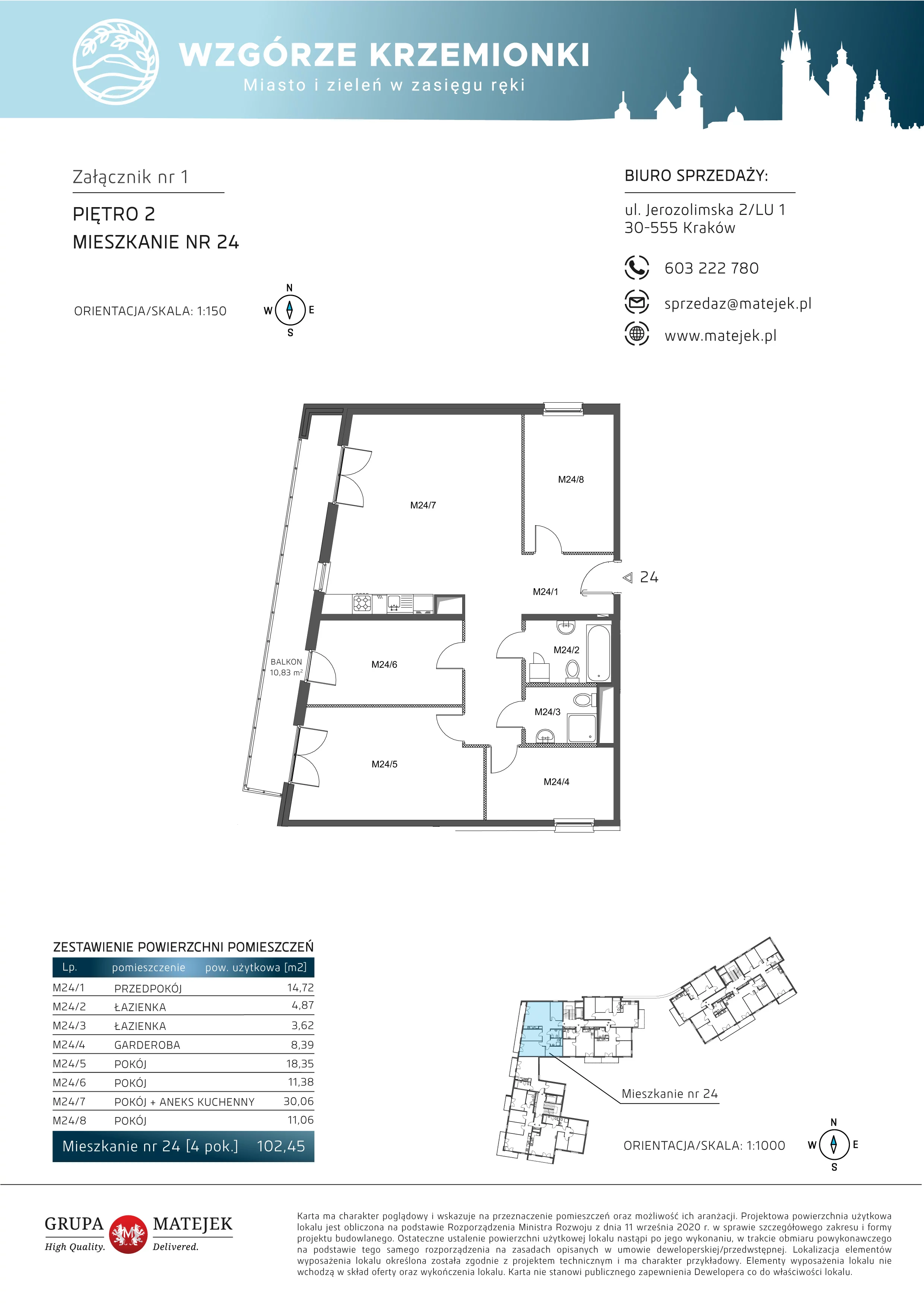 4 pokoje, mieszkanie 102,45 m², piętro 2, oferta nr 24, Wzgórze Krzemionki, Kraków, Podgórze, ul. Jerozolimska 4