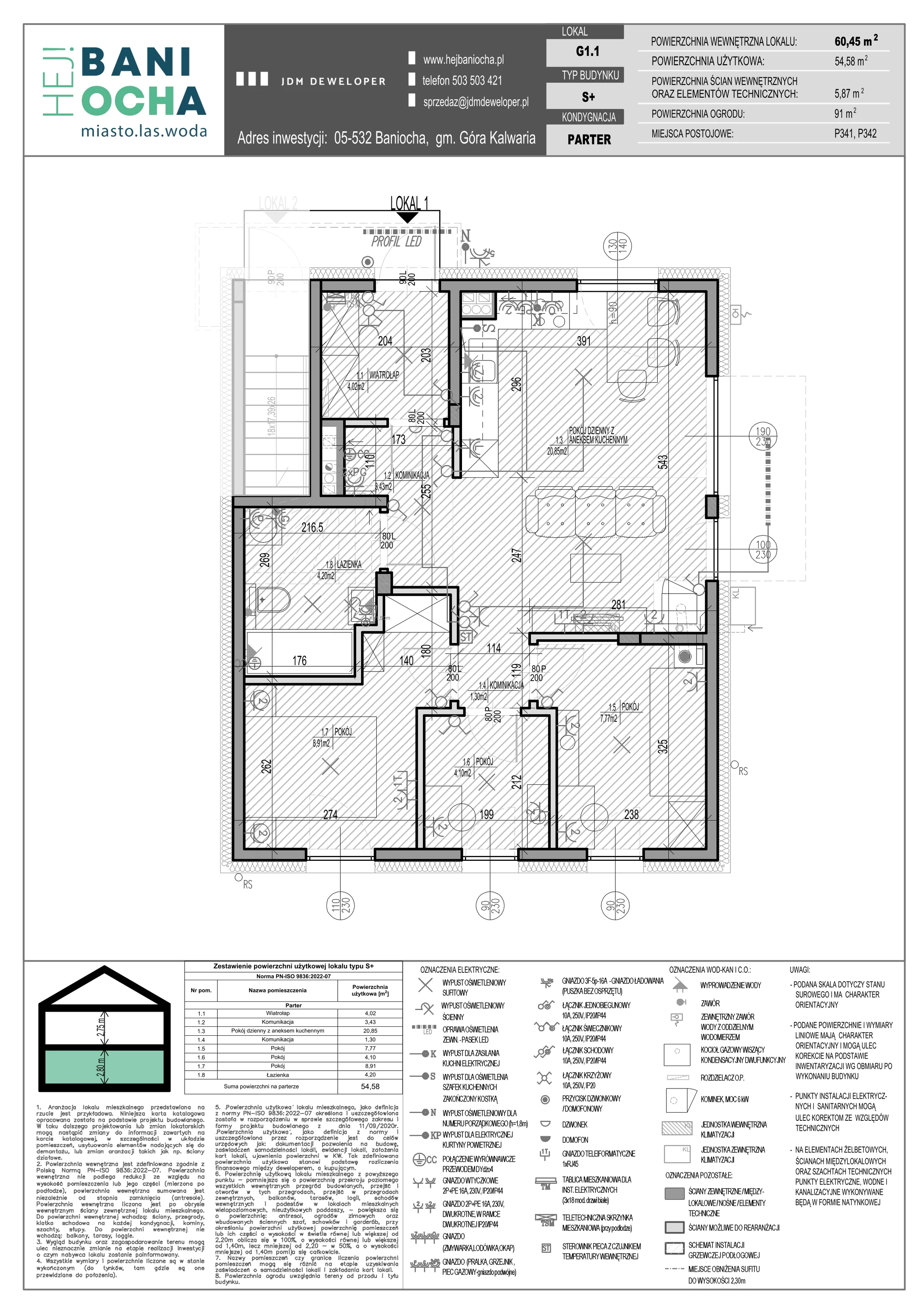 4 pokoje, mieszkanie 60,45 m², parter, oferta nr G1-1, Hej! Baniocha Zadanie G, Baniocha, wjazd od ul. Spokojnej
