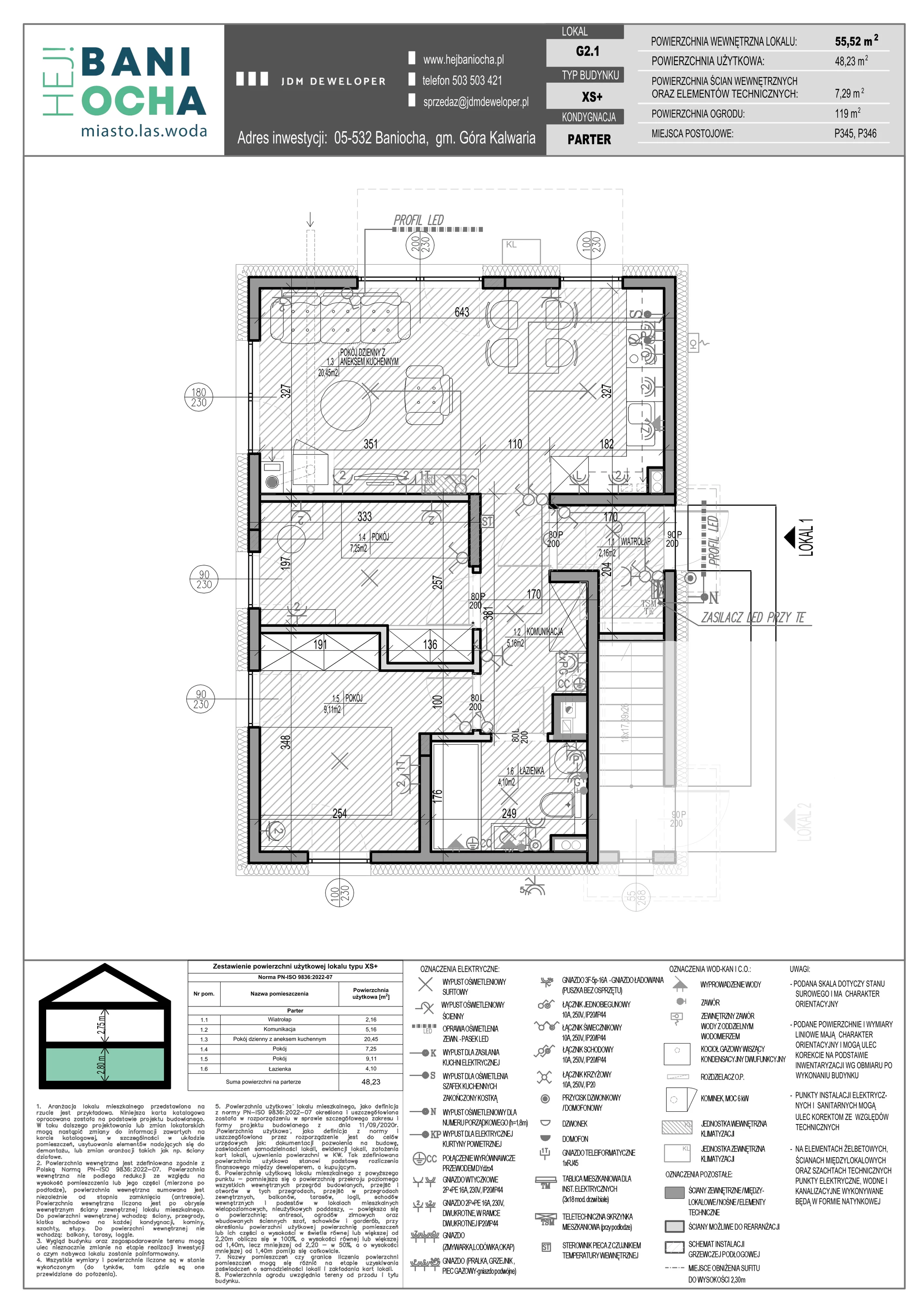 3 pokoje, mieszkanie 55,52 m², parter, oferta nr G2-1, Hej! Baniocha Zadanie G, Baniocha, wjazd od ul. Spokojnej