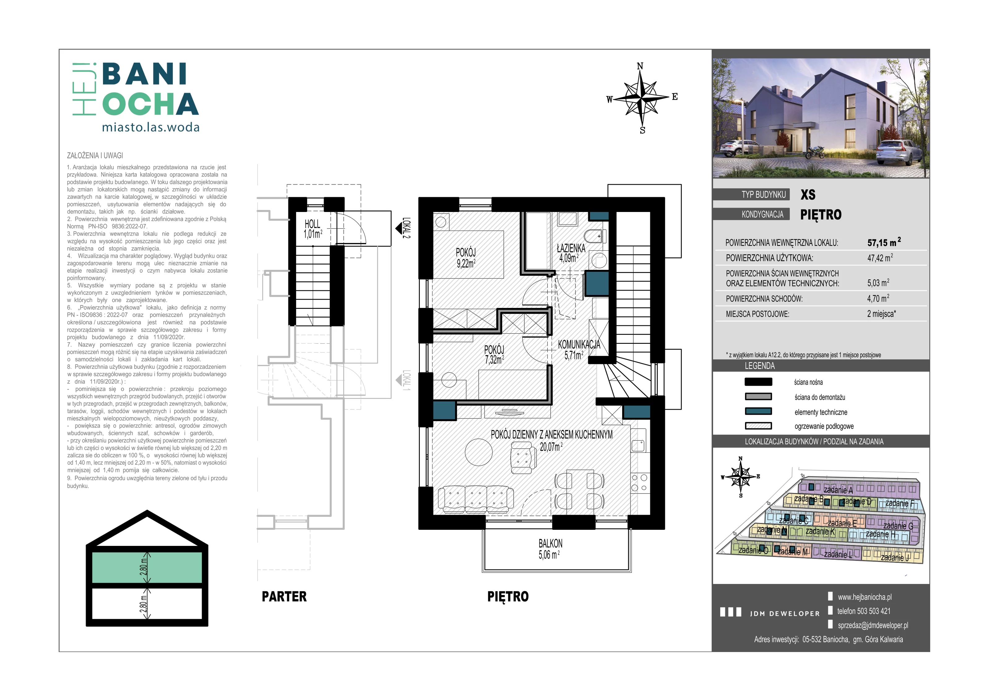 Mieszkanie 57,00 m², piętro 1, oferta nr A12.2, Hej! Baniocha, Baniocha, wjazd od ul. Spokojnej