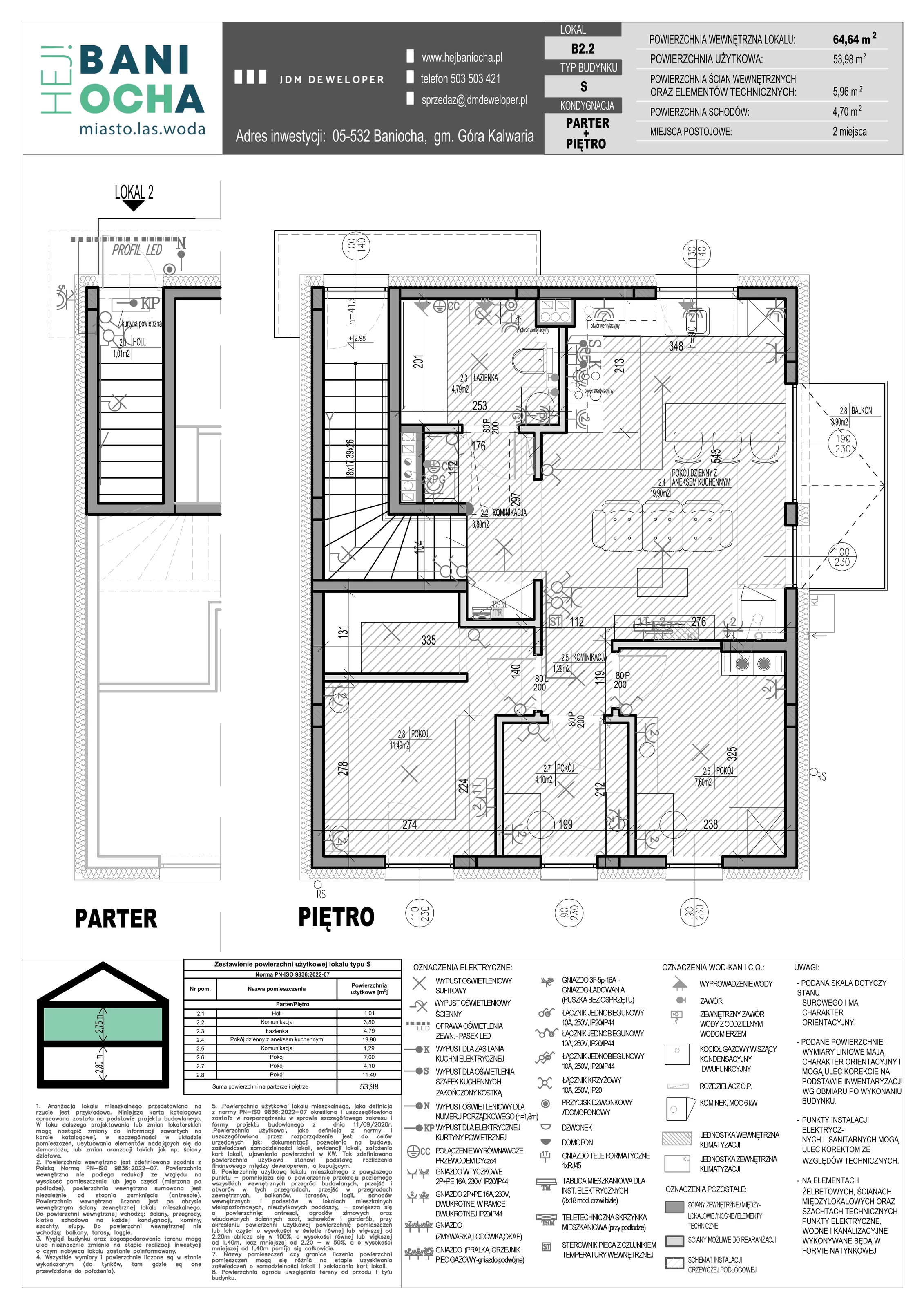 4 pokoje, mieszkanie 64,64 m², piętro 1, oferta nr B2.2, Hej! Baniocha Zadanie B, Baniocha, wjazd od ul. Spokojnej