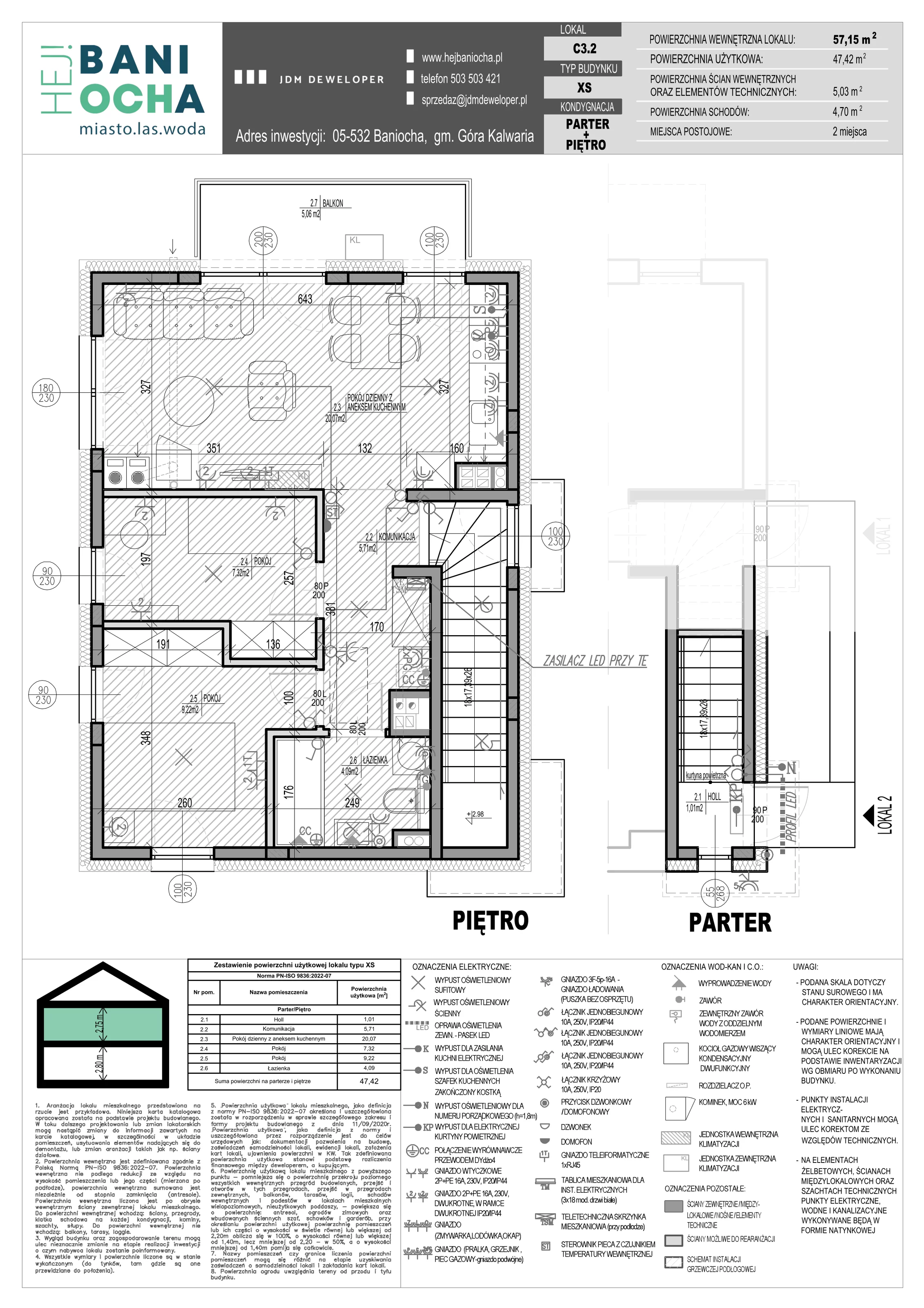3 pokoje, mieszkanie 57,15 m², piętro 1, oferta nr C3.2, Hej! Baniocha Zadanie C, Baniocha, wjazd od ul. Spokojnej