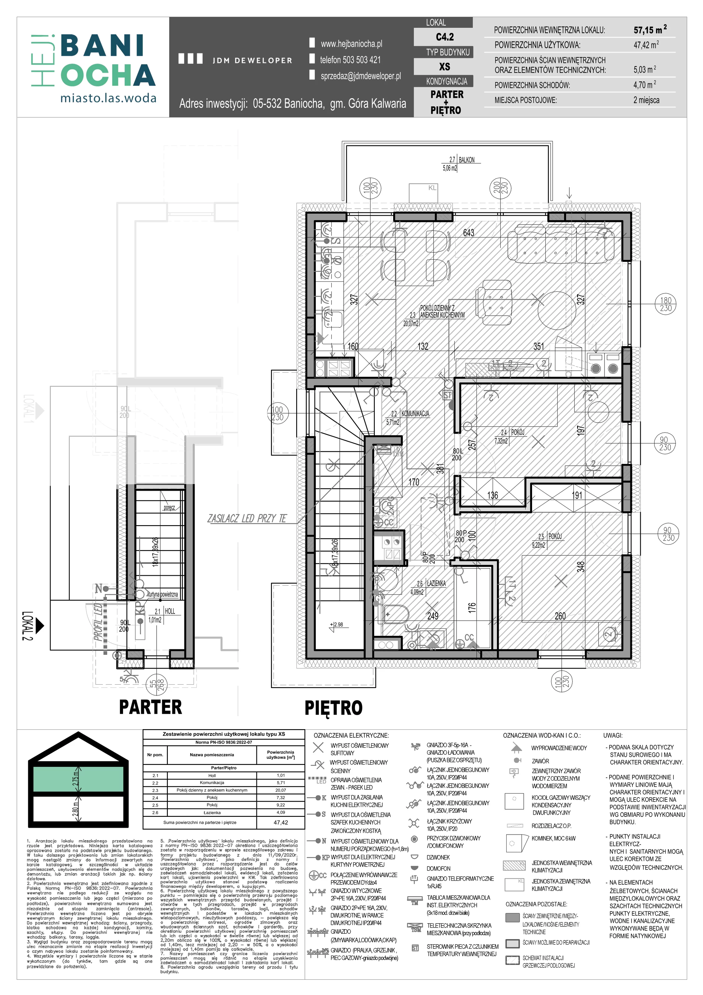 3 pokoje, mieszkanie 57,15 m², piętro 1, oferta nr C4.2, Hej! Baniocha Zadanie C, Baniocha, wjazd od ul. Spokojnej