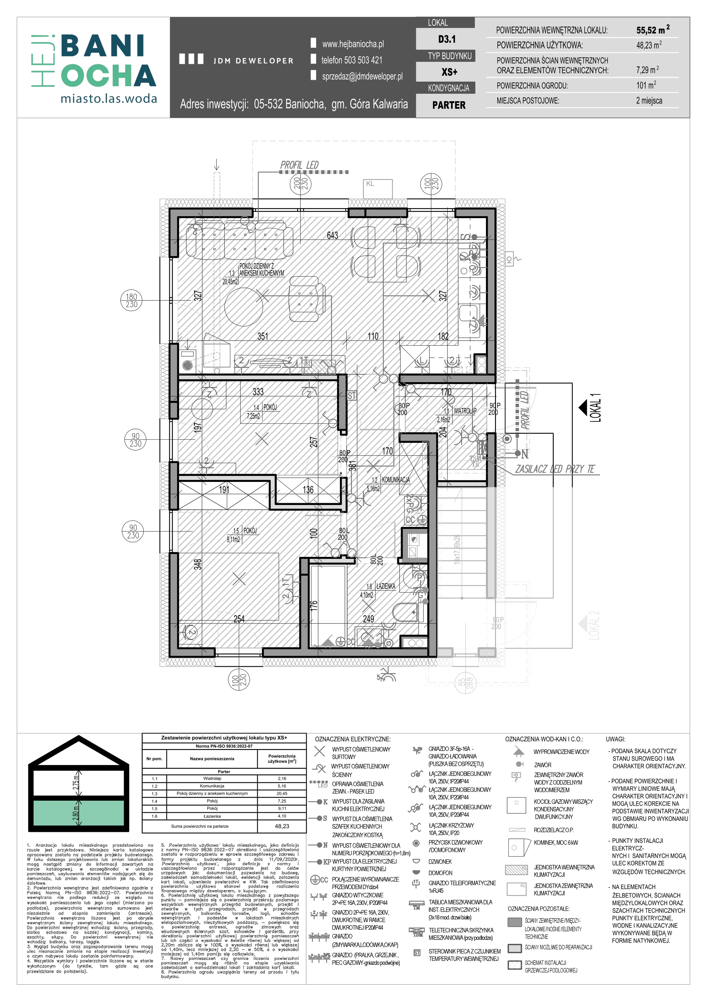 3 pokoje, mieszkanie 55,52 m², parter, oferta nr D3.1, Hej! Baniocha Zadanie D, Baniocha, wjazd od ul. Spokojnej