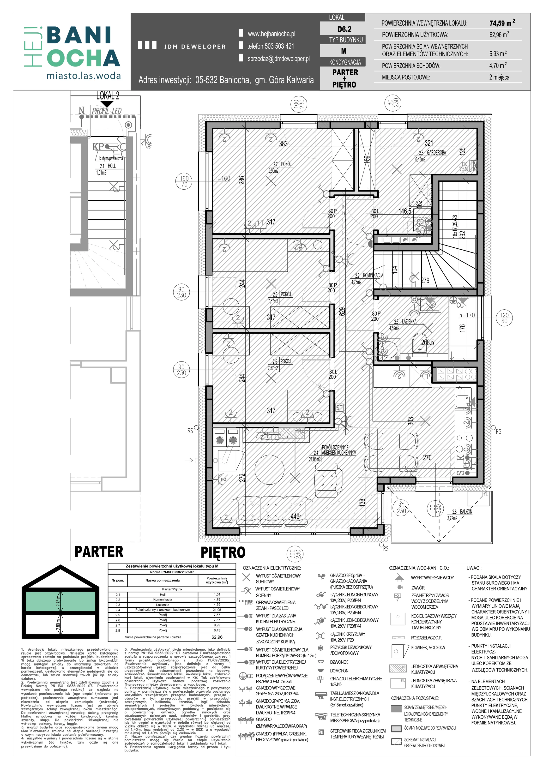 4 pokoje, mieszkanie 74,59 m², piętro 1, oferta nr D6.2, Hej! Baniocha Zadanie D, Baniocha, wjazd od ul. Spokojnej