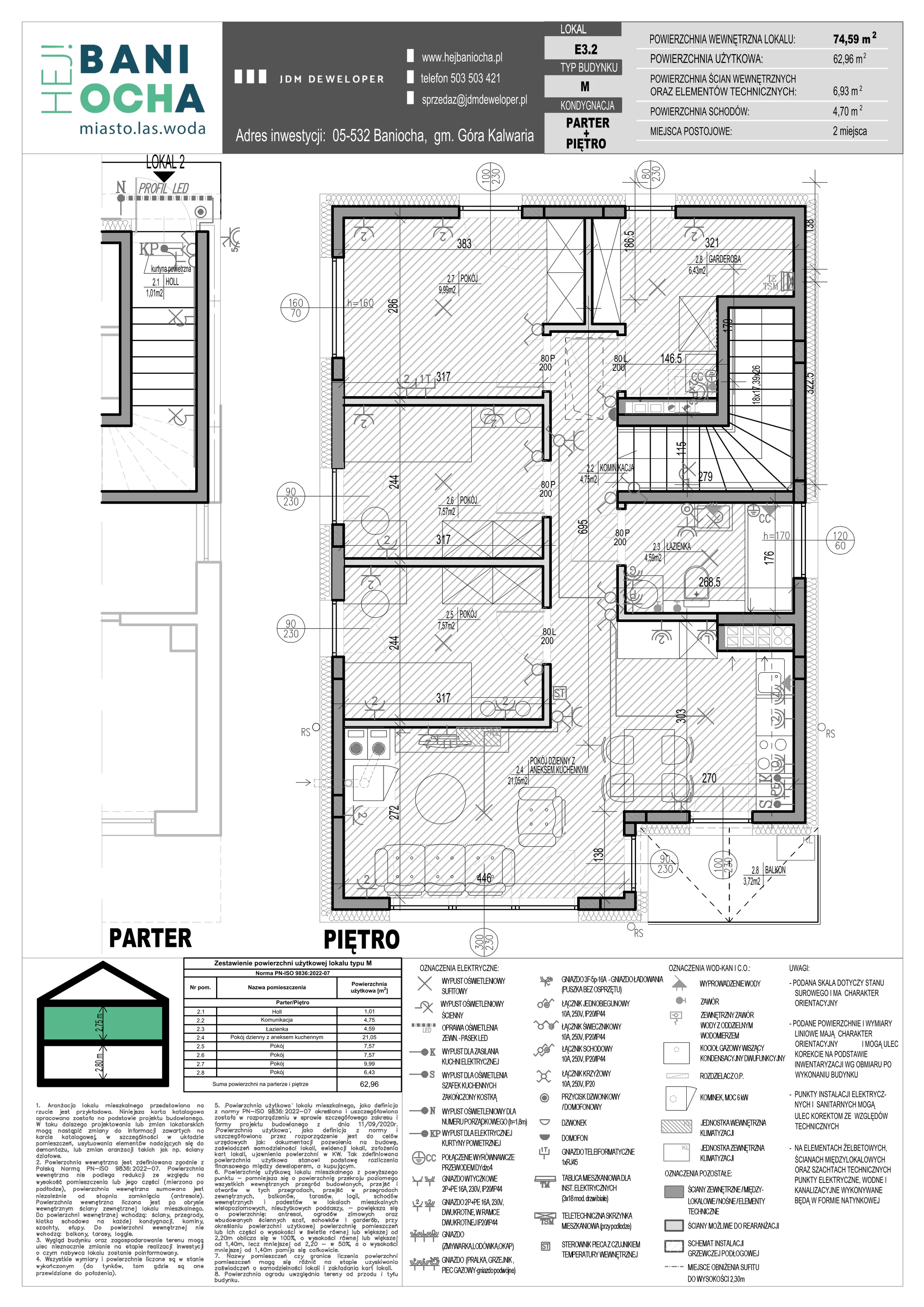4 pokoje, mieszkanie 74,59 m², piętro 1, oferta nr E3-2, Hej! Baniocha Zadanie E, Baniocha, wjazd od ul. Spokojnej