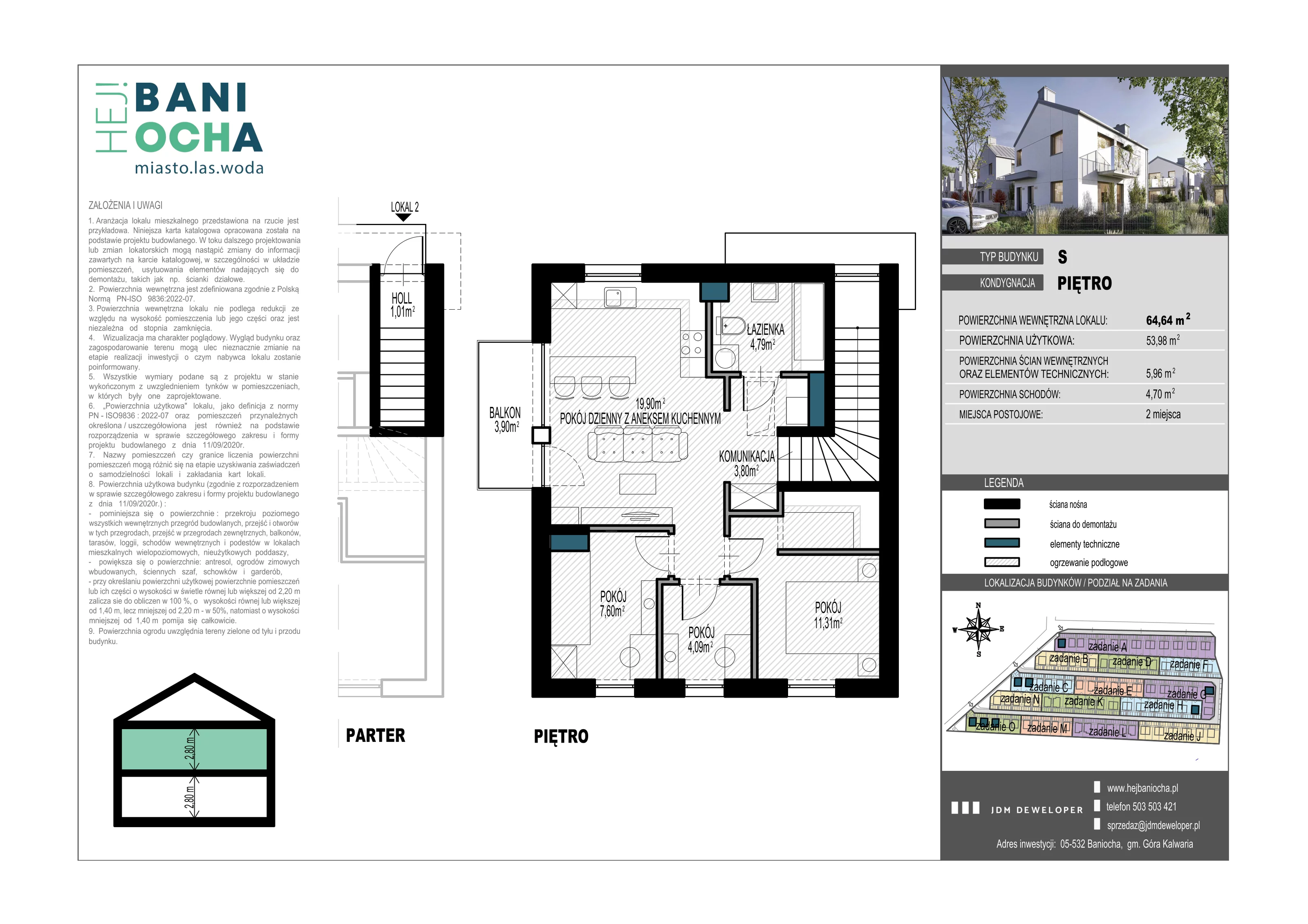 Mieszkanie 65,00 m², piętro 1, oferta nr A13.2, Hej! Baniocha, Baniocha, wjazd od ul. Spokojnej