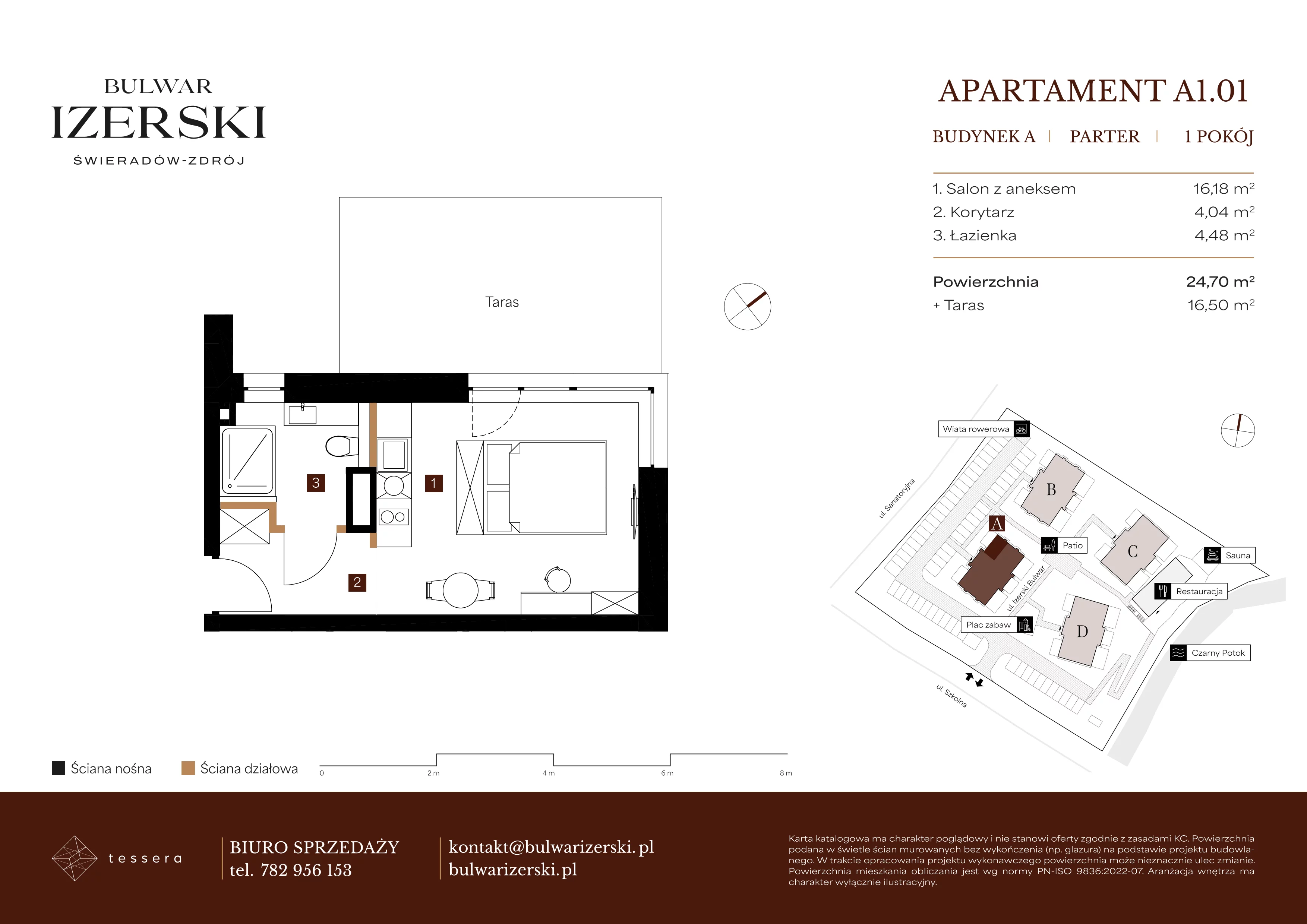 1 pokój, apartament 24,70 m², parter, oferta nr A1.01, Bulwar Izerski, Świeradów-Zdrój, ul. Szkolna/ul. Sanatoryjna