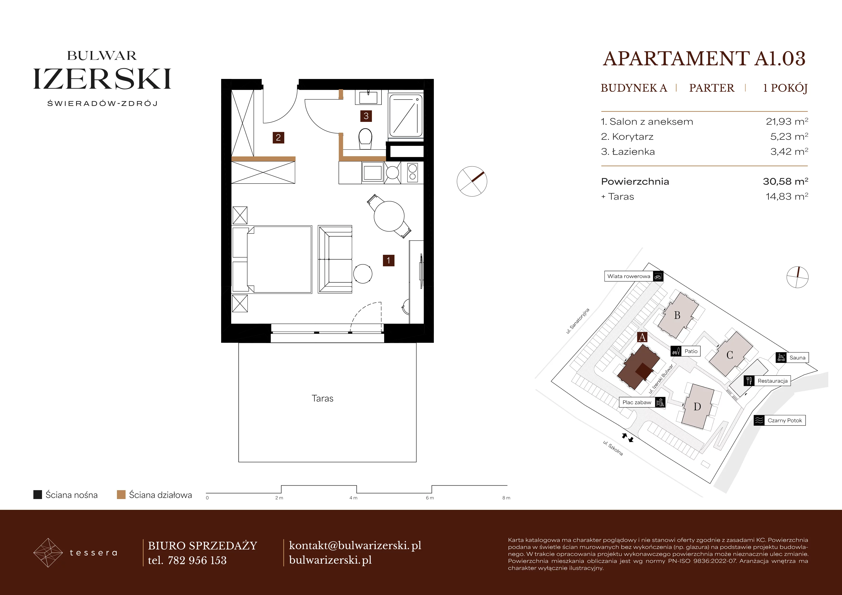 1 pokój, apartament 30,58 m², parter, oferta nr A1.03, Bulwar Izerski, Świeradów-Zdrój, ul. Szkolna/ul. Sanatoryjna