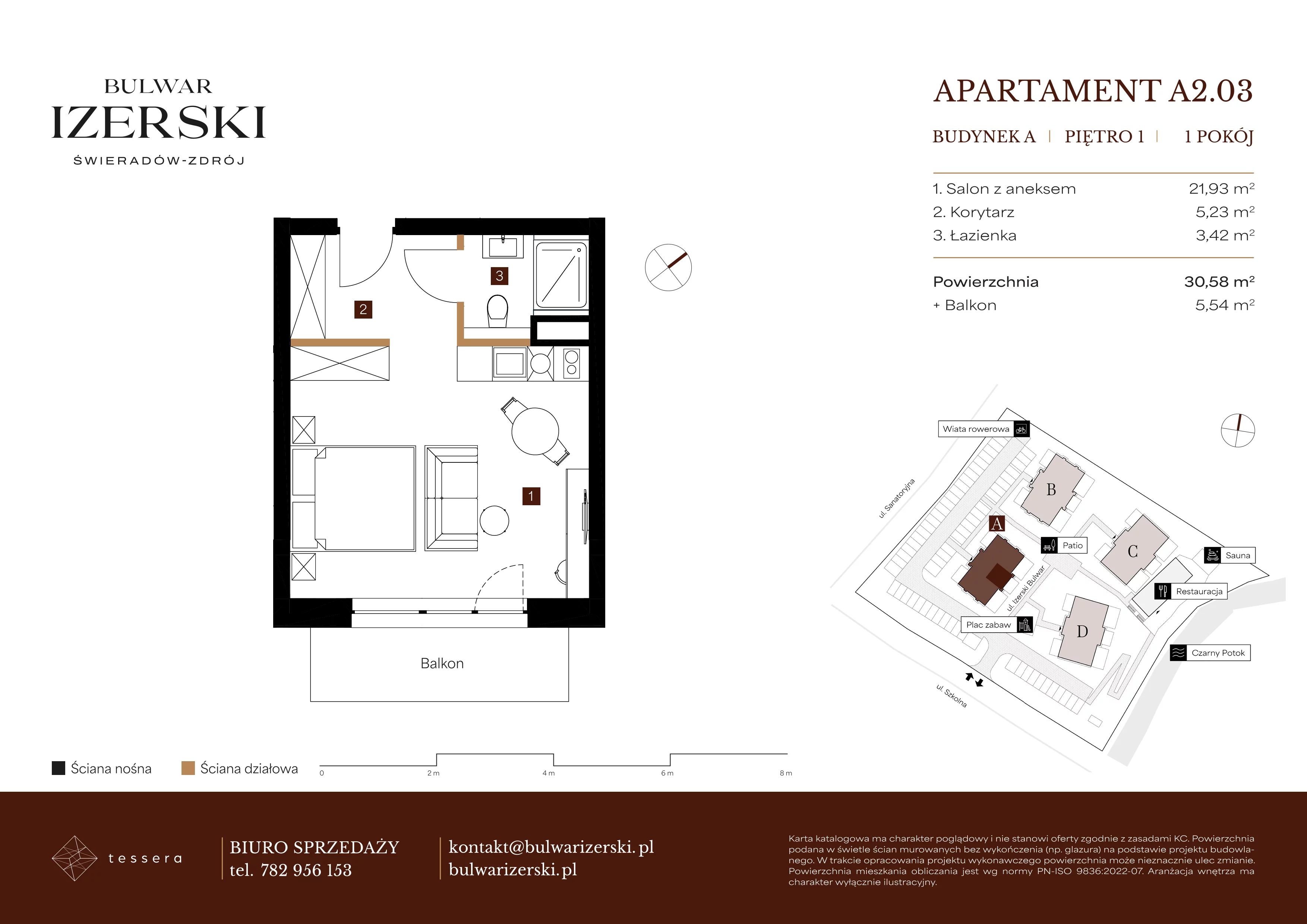 1 pokój, apartament 30,58 m², piętro 1, oferta nr A2.03, Bulwar Izerski, Świeradów-Zdrój, ul. Szkolna/ul. Sanatoryjna