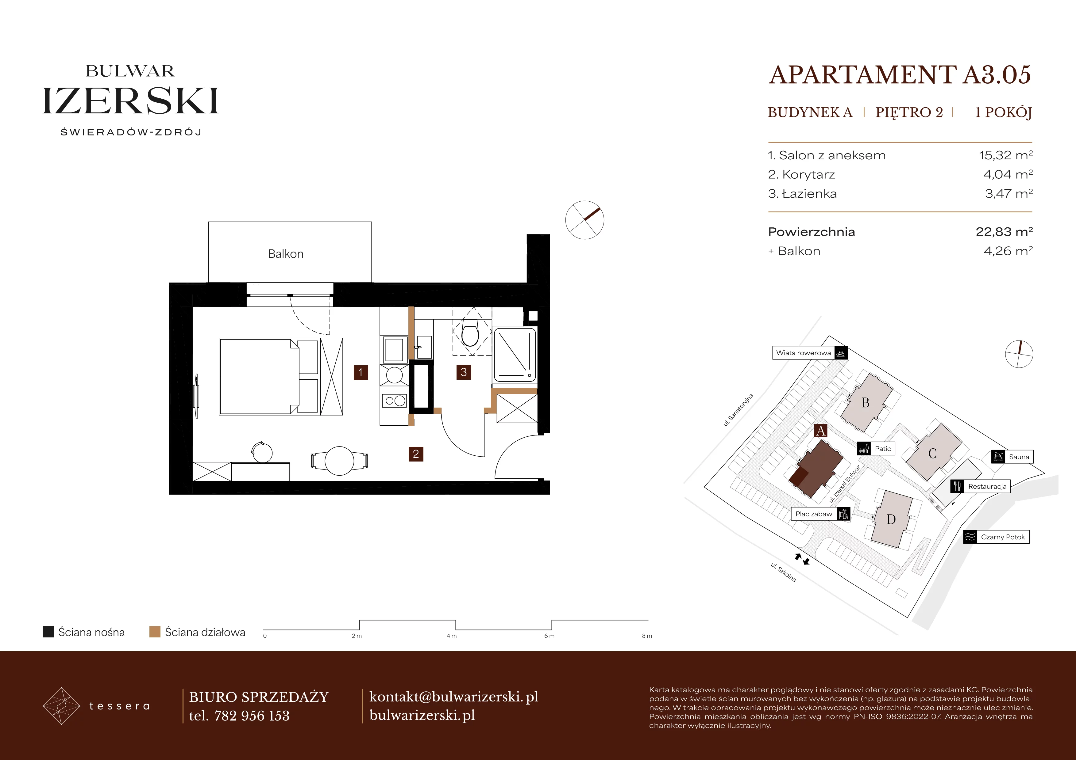 1 pokój, apartament 22,83 m², piętro 2, oferta nr A3.05, Bulwar Izerski, Świeradów-Zdrój, ul. Szkolna/ul. Sanatoryjna
