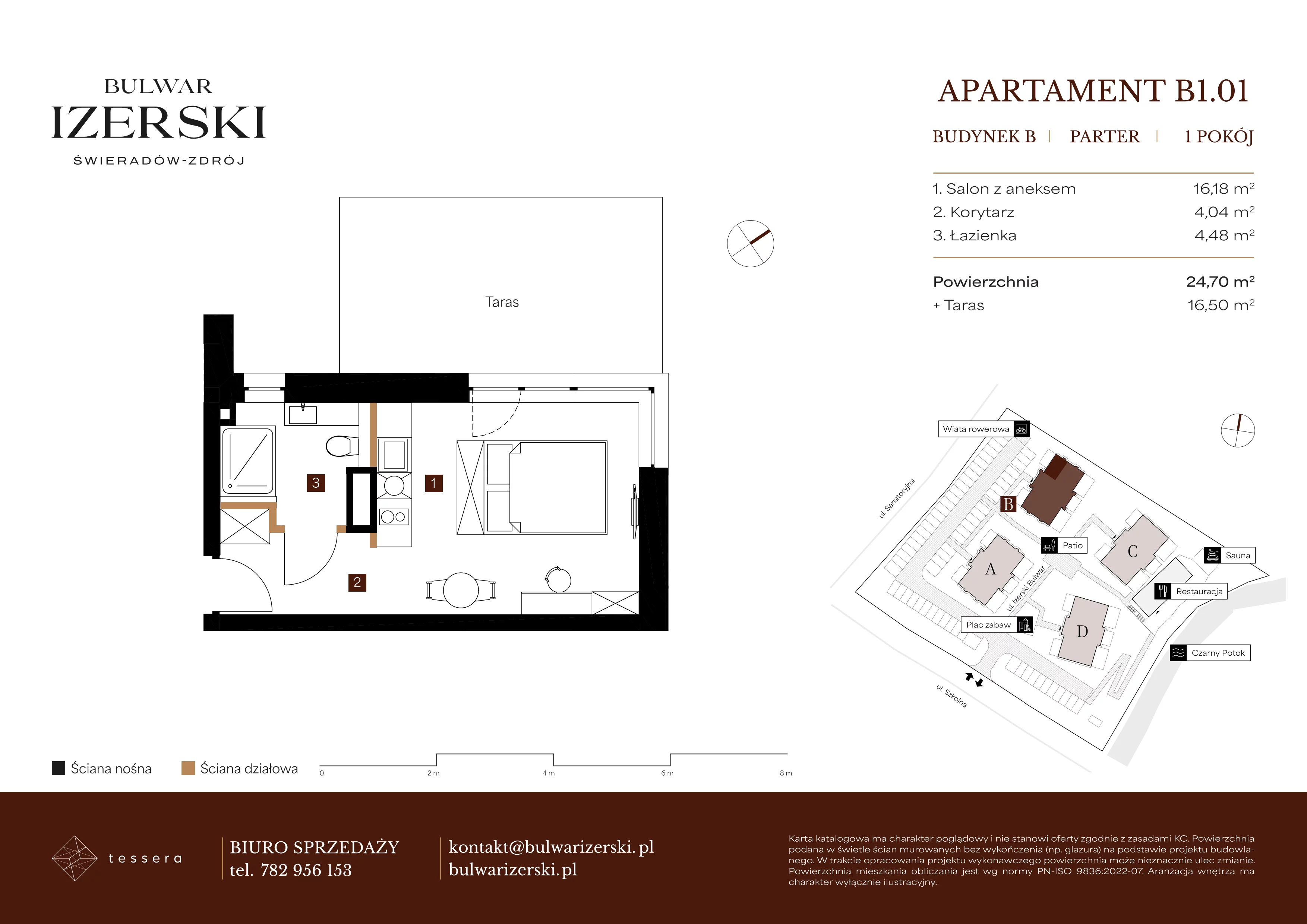 1 pokój, apartament 24,70 m², parter, oferta nr B1.01, Bulwar Izerski, Świeradów-Zdrój, ul. Szkolna/ul. Sanatoryjna