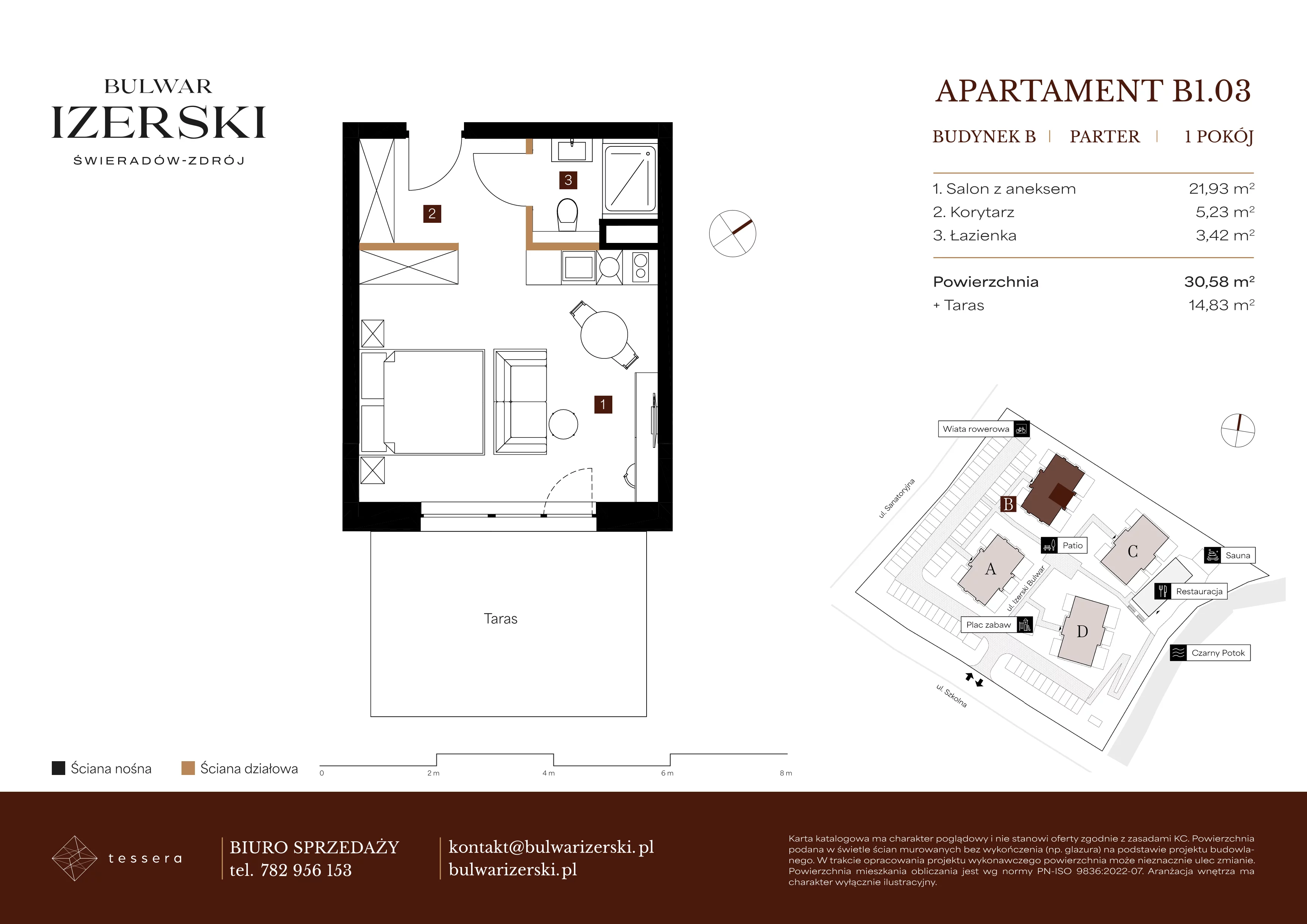 1 pokój, apartament 30,58 m², parter, oferta nr B1.03, Bulwar Izerski, Świeradów-Zdrój, ul. Szkolna/ul. Sanatoryjna
