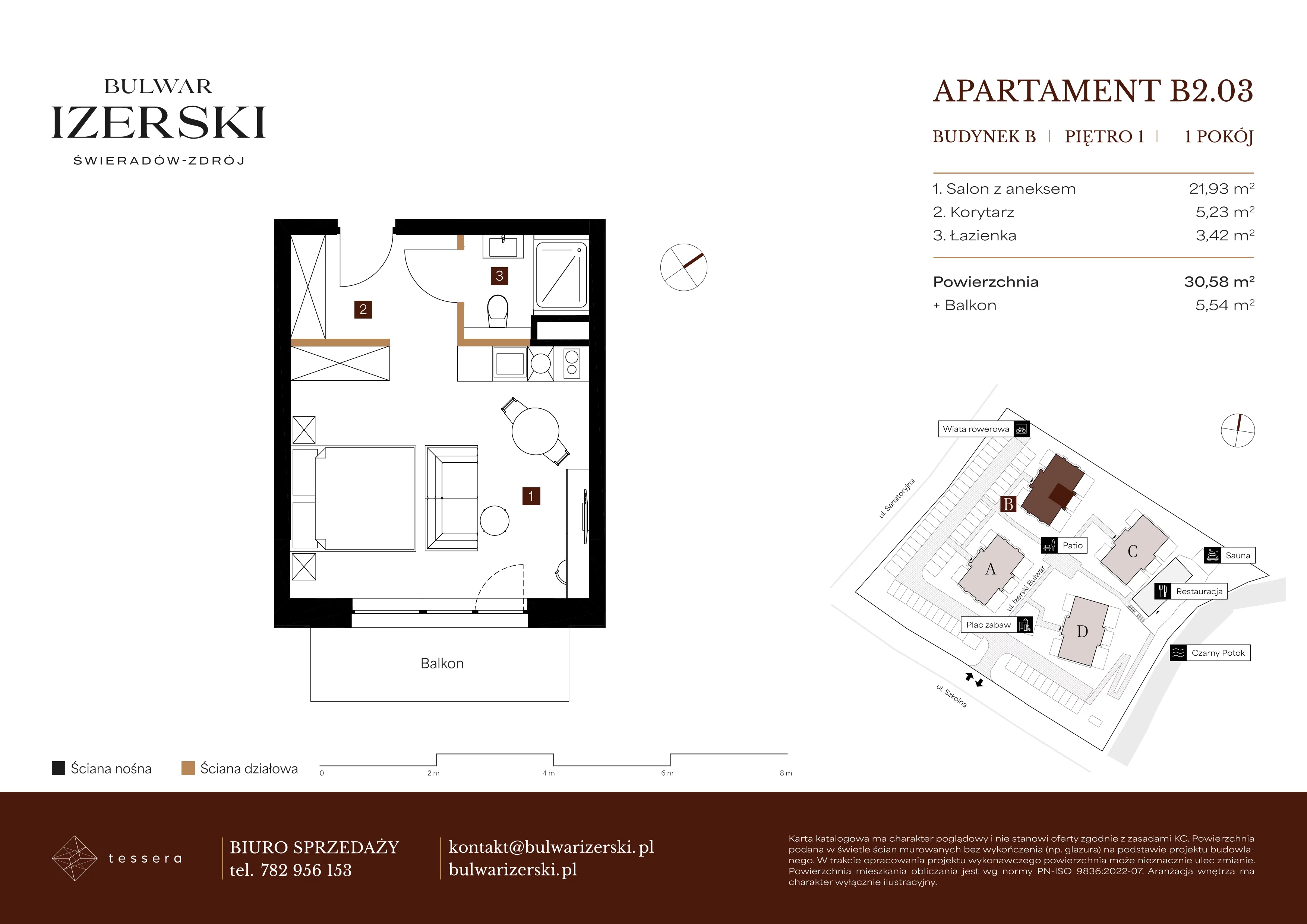 1 pokój, apartament 30,58 m², piętro 1, oferta nr B2.03, Bulwar Izerski, Świeradów-Zdrój, ul. Szkolna/ul. Sanatoryjna