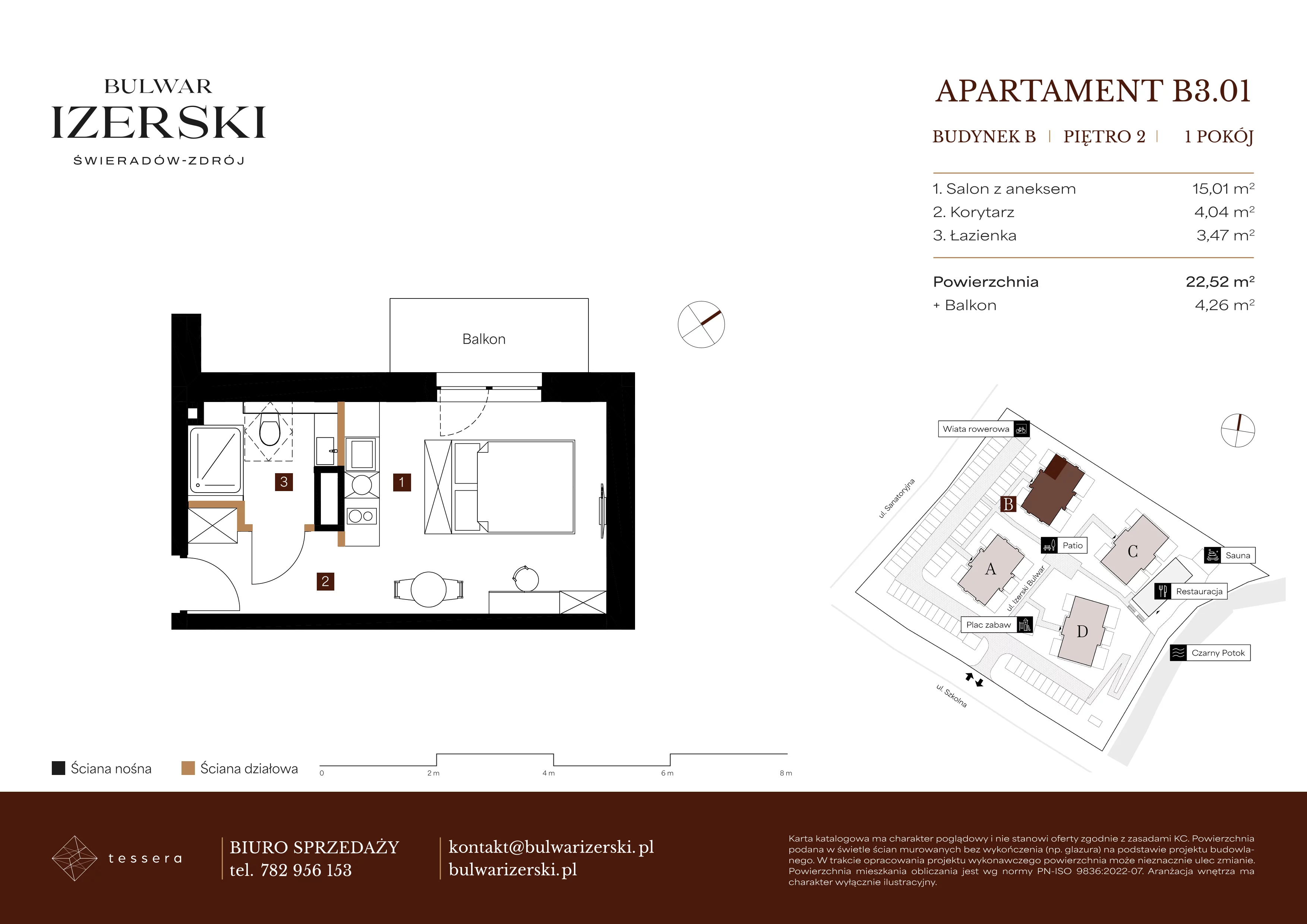 1 pokój, apartament 22,52 m², piętro 2, oferta nr B3.01, Bulwar Izerski, Świeradów-Zdrój, ul. Szkolna/ul. Sanatoryjna