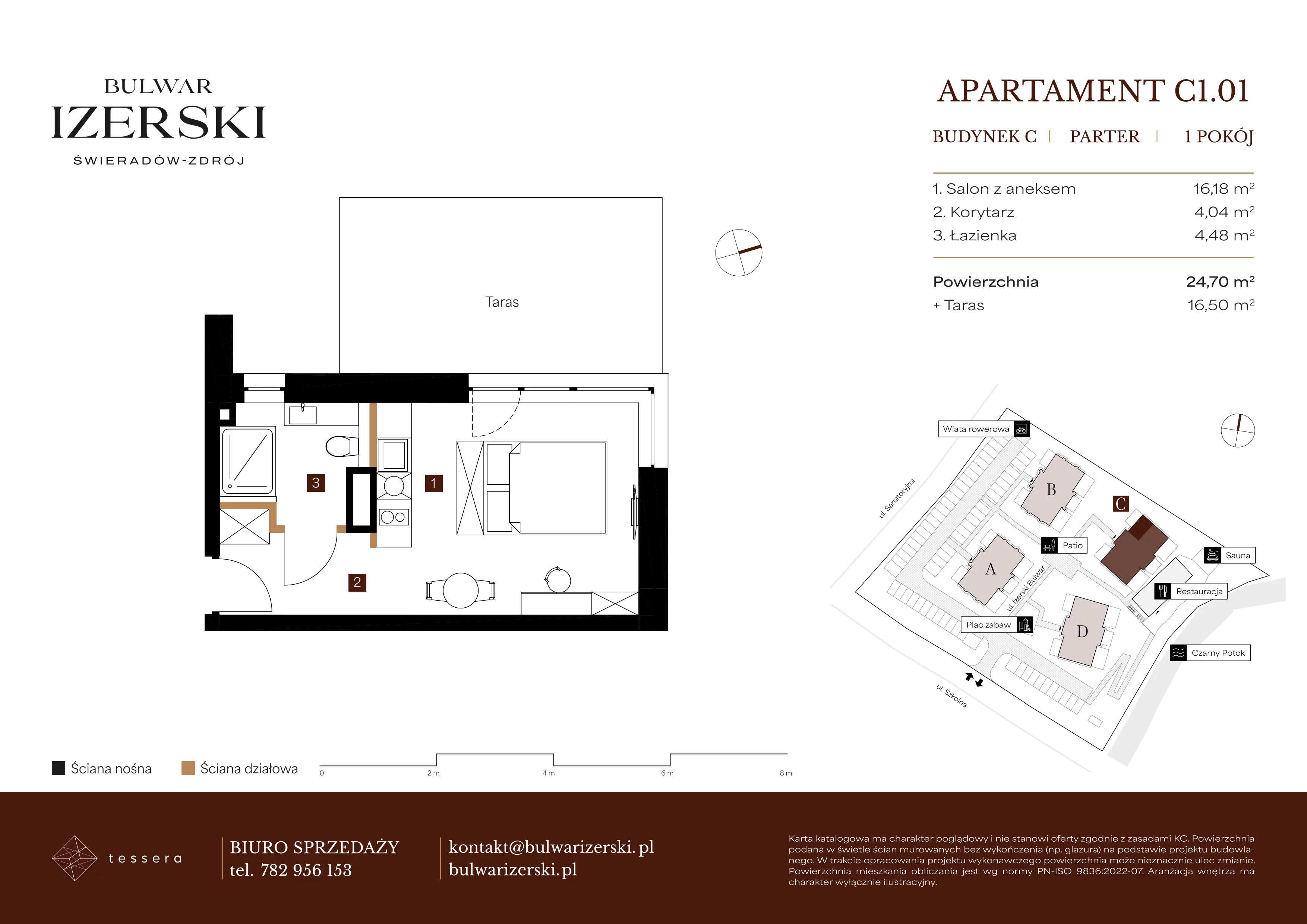 1 pokój, apartament 24,70 m², parter, oferta nr C1.01, Bulwar Izerski, Świeradów-Zdrój, ul. Szkolna/ul. Sanatoryjna