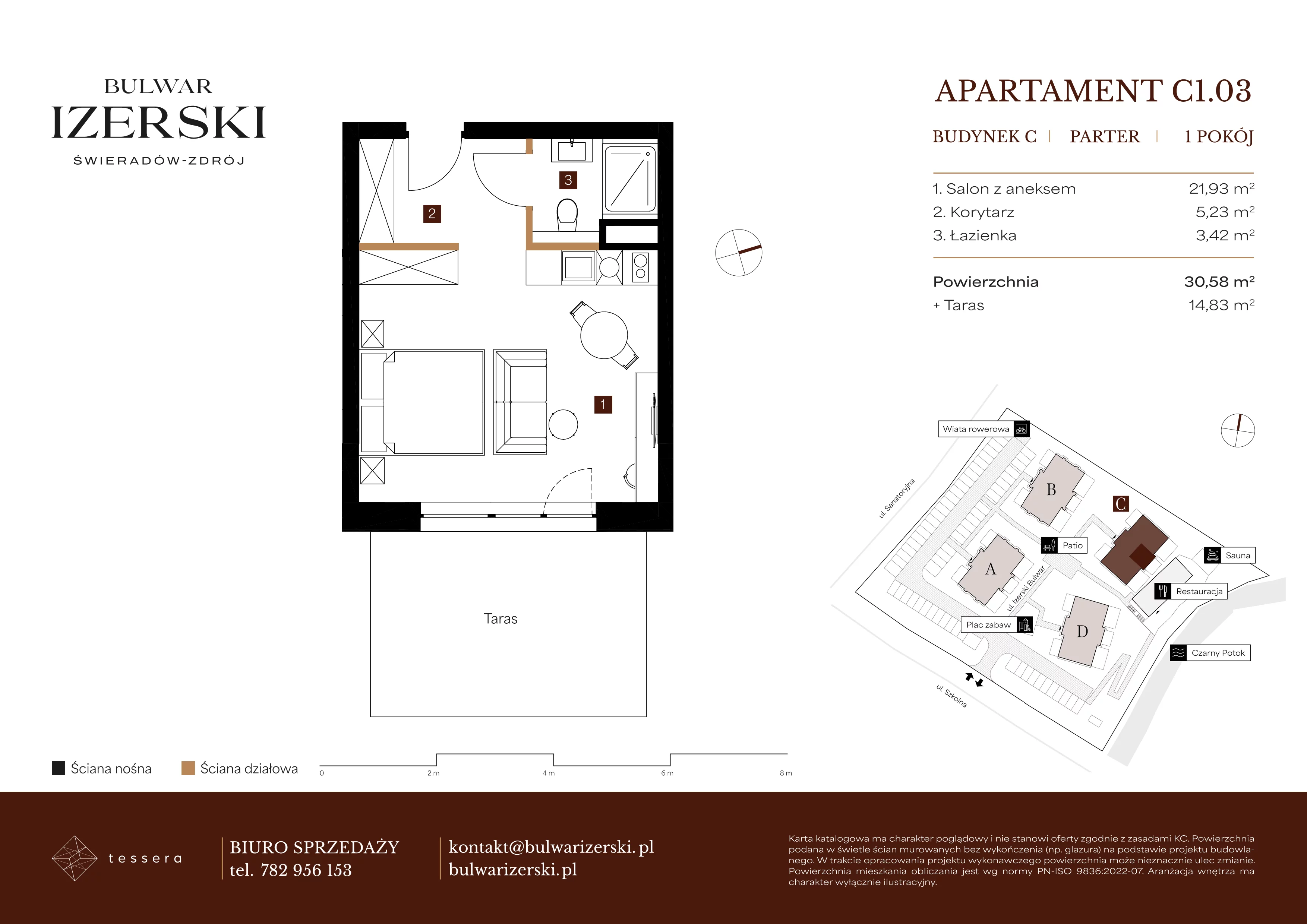 1 pokój, apartament 30,58 m², parter, oferta nr C1.03, Bulwar Izerski, Świeradów-Zdrój, ul. Szkolna/ul. Sanatoryjna