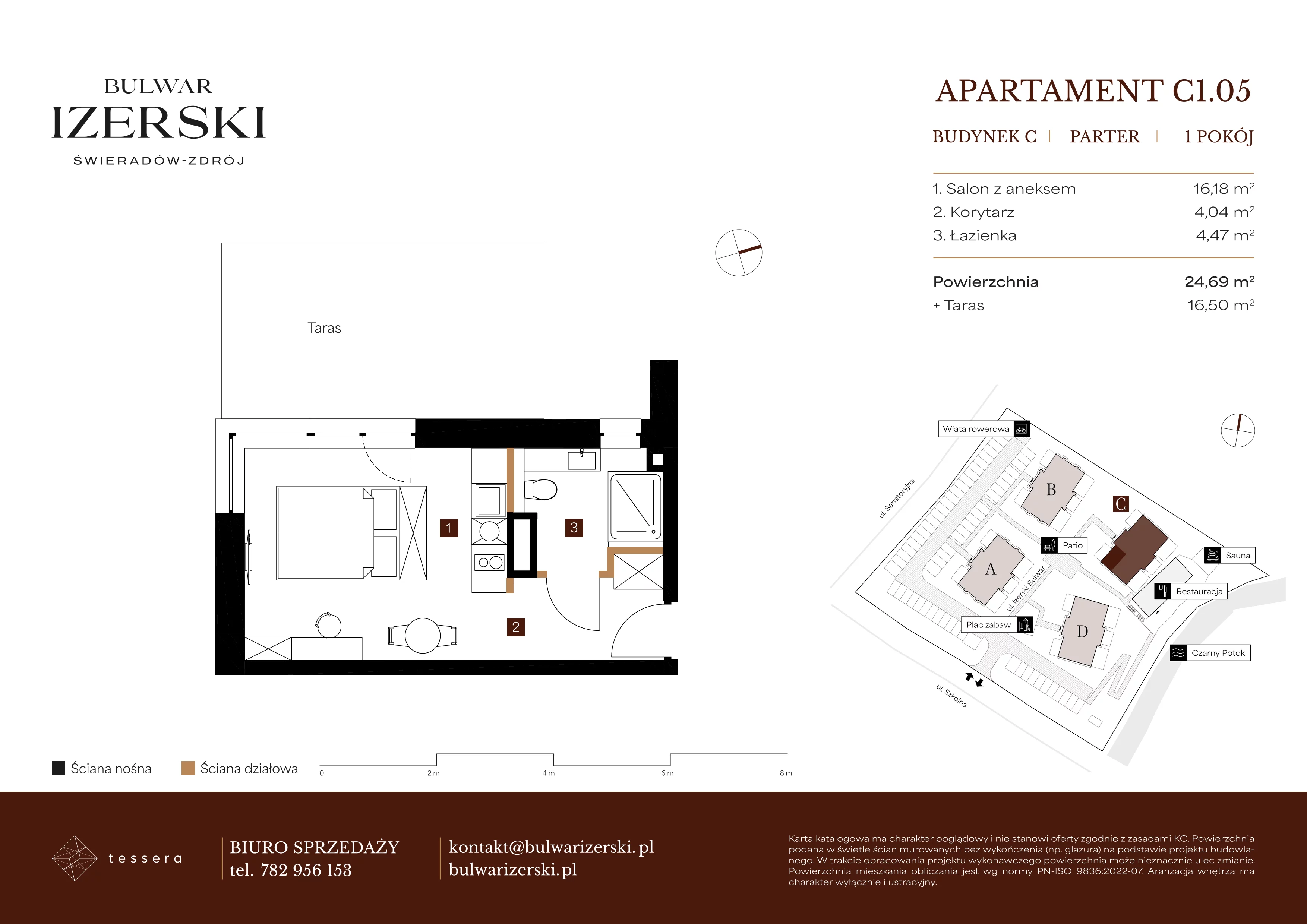 1 pokój, apartament 24,69 m², parter, oferta nr C1.05, Bulwar Izerski, Świeradów-Zdrój, ul. Szkolna/ul. Sanatoryjna